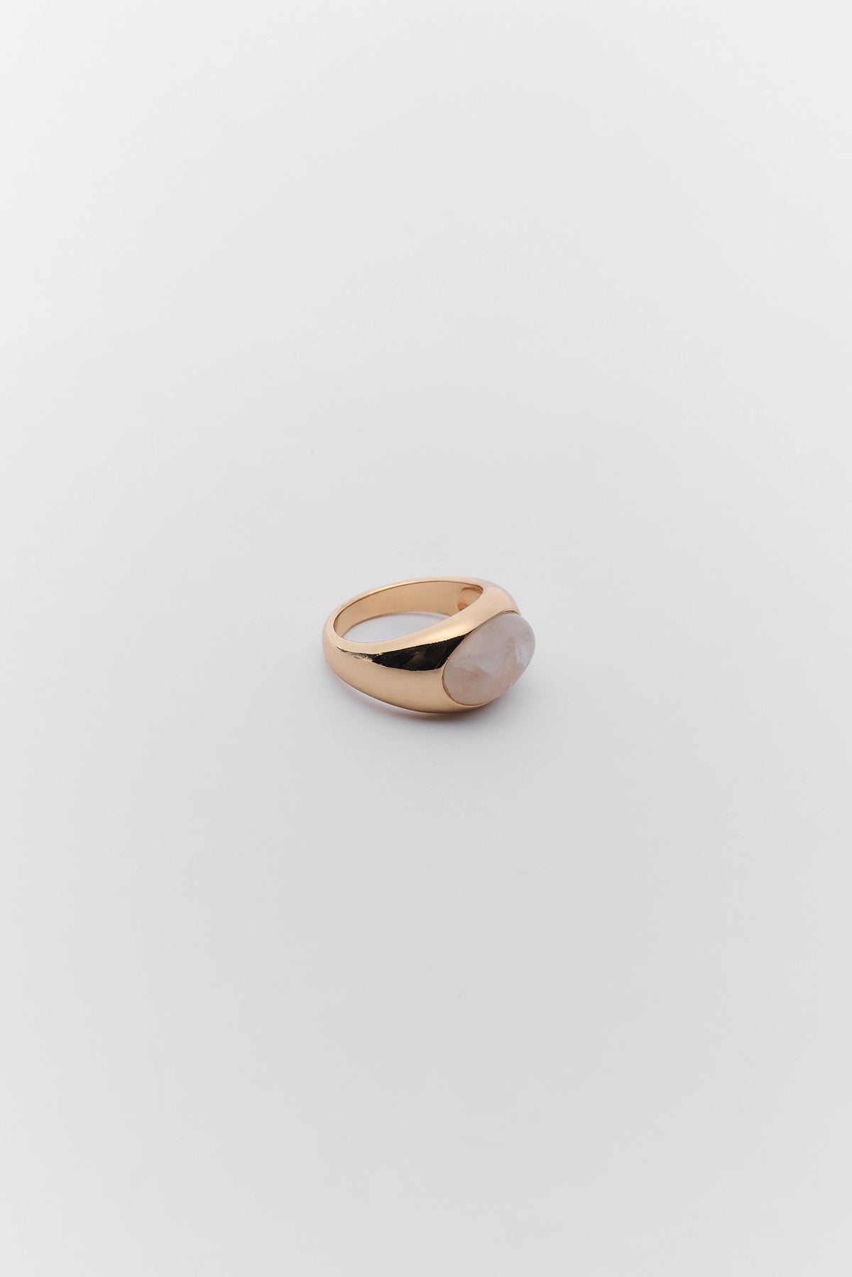 Gold Quartz Bezel Ring with white stone center - Side Angle Product View | Avara