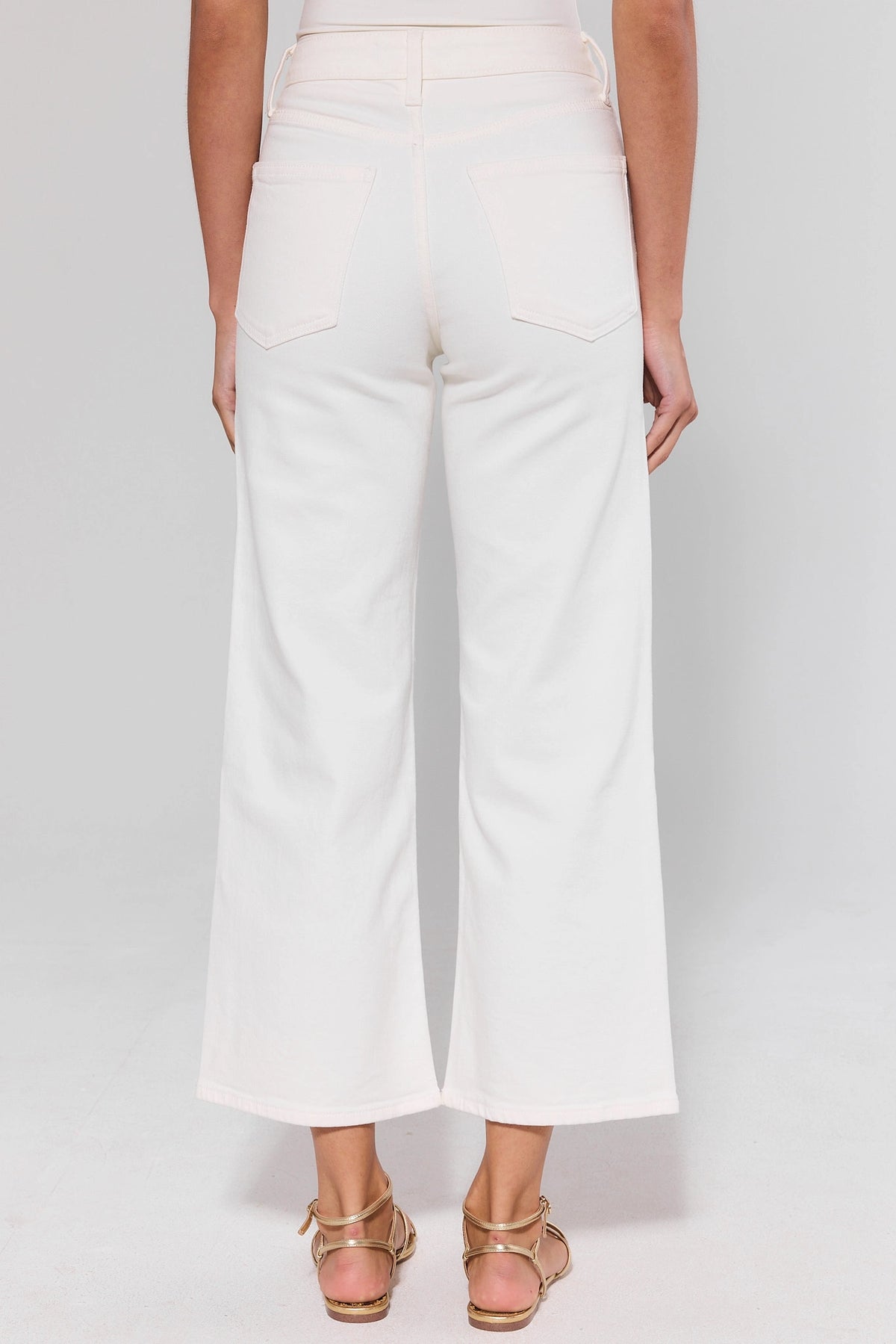 Hailey White Wide Leg Cropped Jeans - Back View Showing High Rise Waist and Pockets | Avara