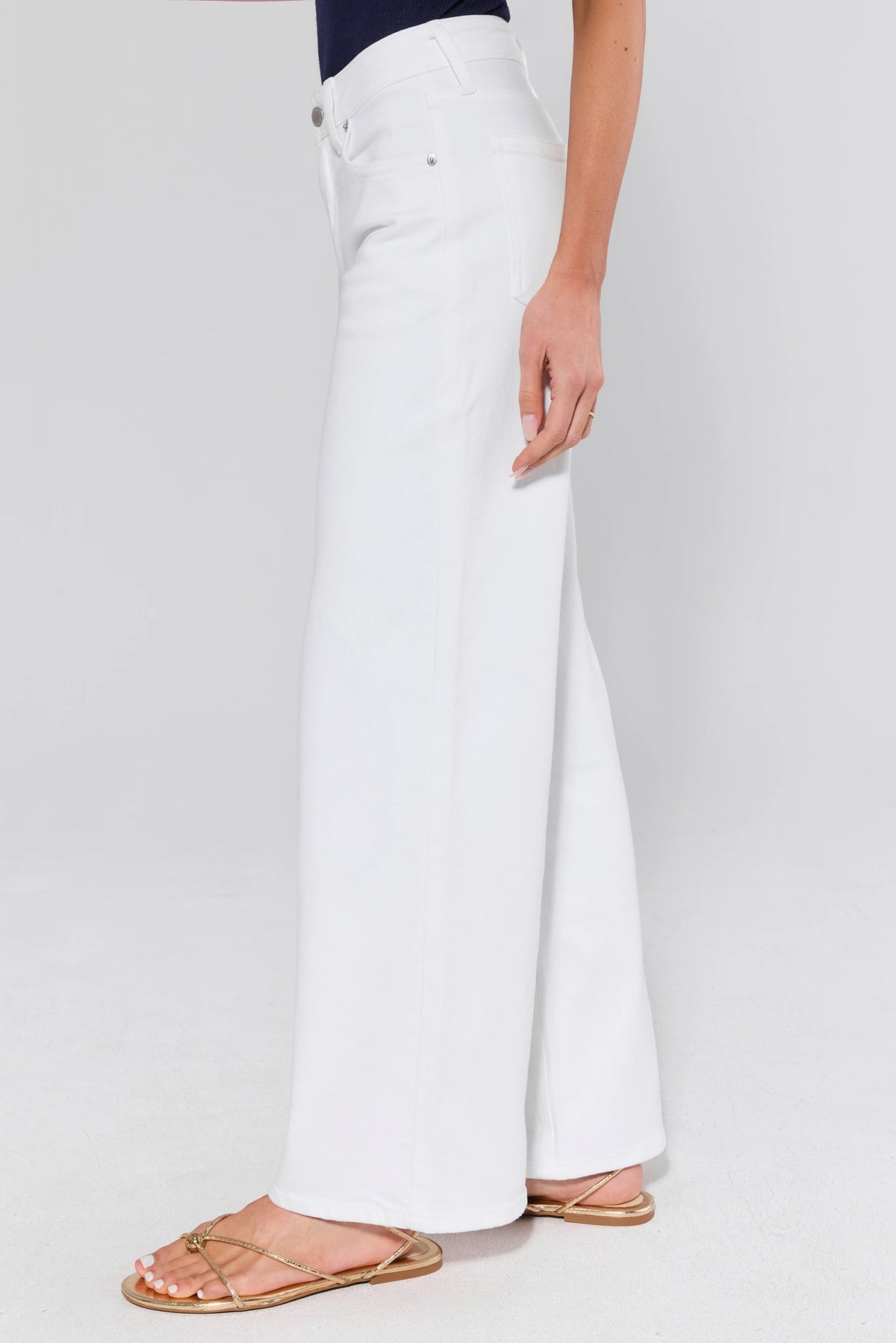 Makenna White Wide Leg Jeans - Side View showing wide-leg silhouette and high rise | Avara