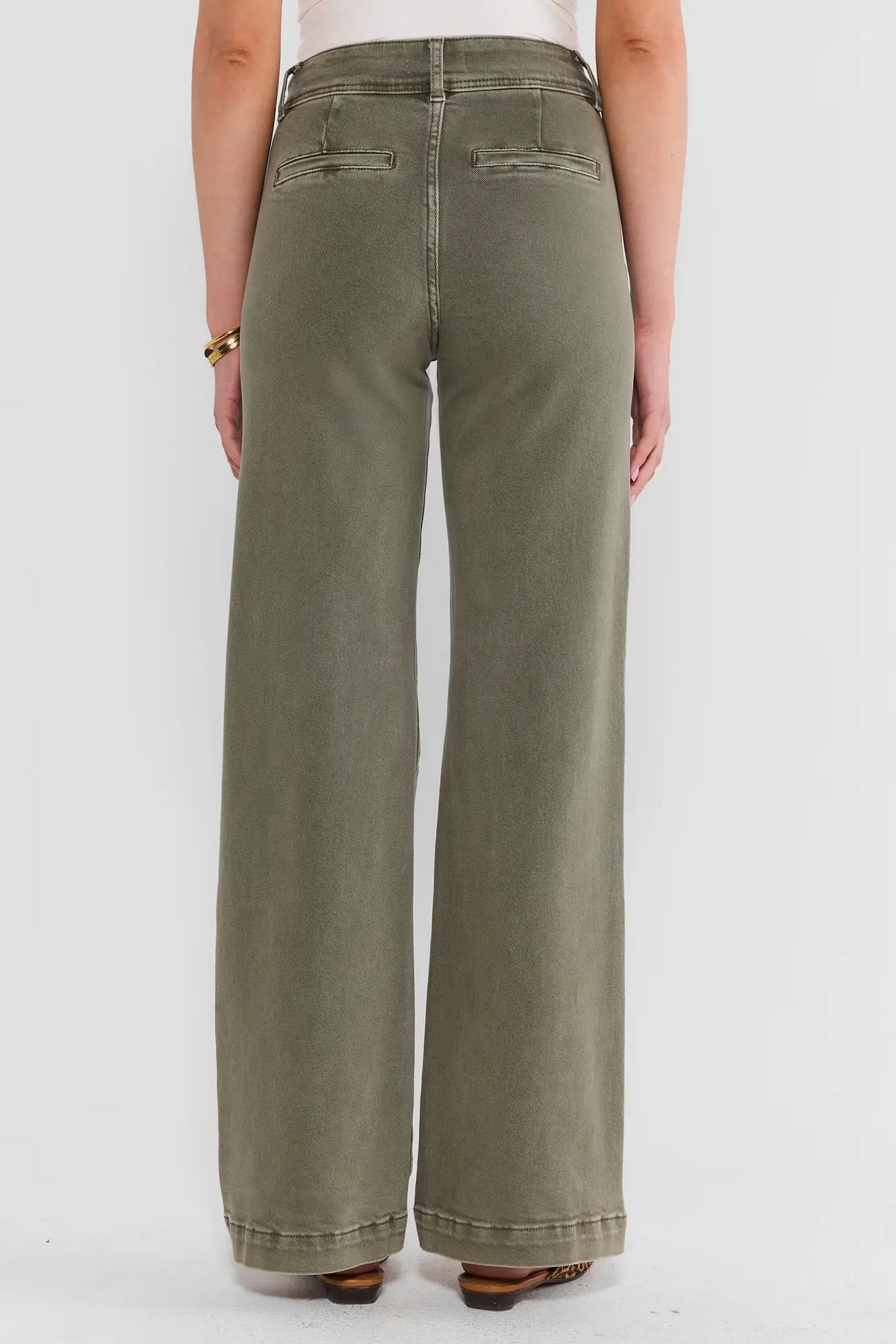 Olive Wide Leg Jeans Back View with Welt Pockets - Kameron Wide Leg Denim by Risen | Avara