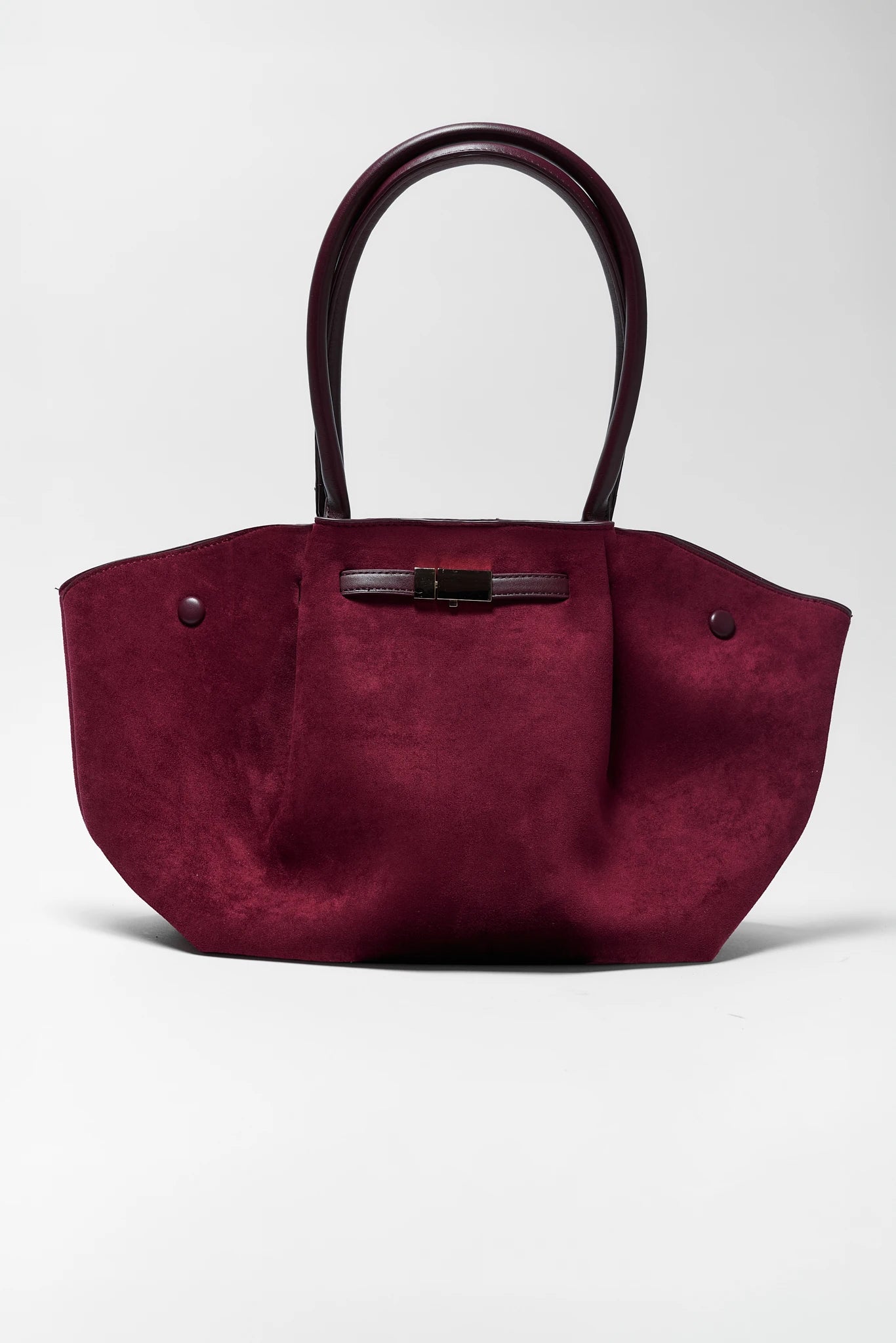 Burgundy Faux Suede Shoulder Bag - Front View | Avara
