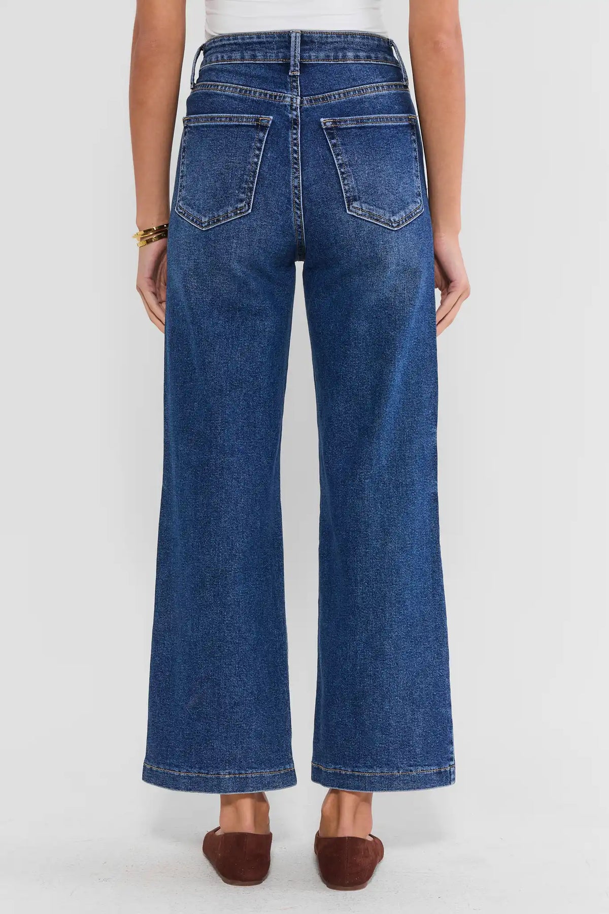 Medium Wash Wide Leg Jeans - Back View with Double Pocket and Wide Leg Detail On Model | Avara