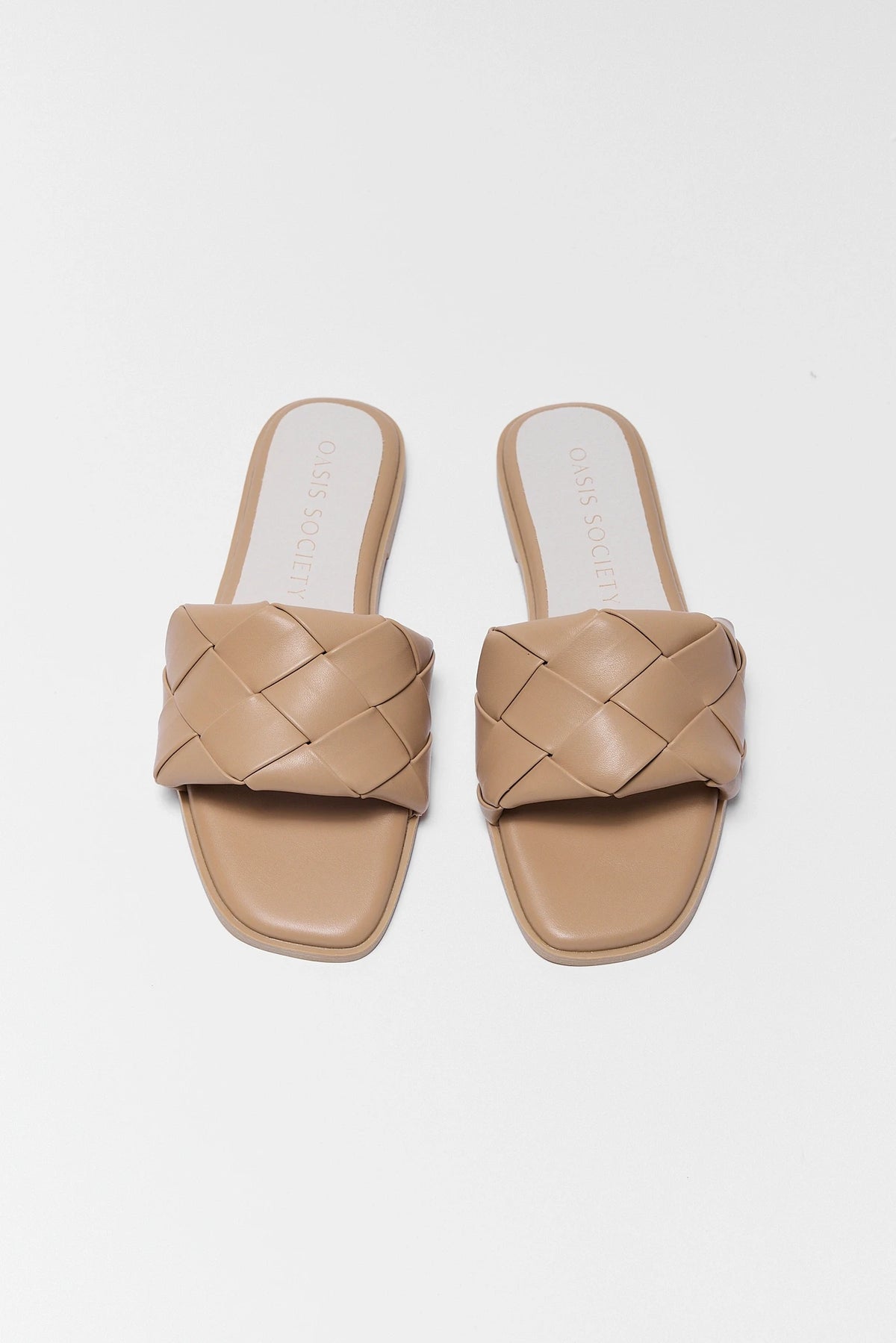 Tan Woven Sandals - Top-Down Pair View Showing Woven Strap Detail | Avara