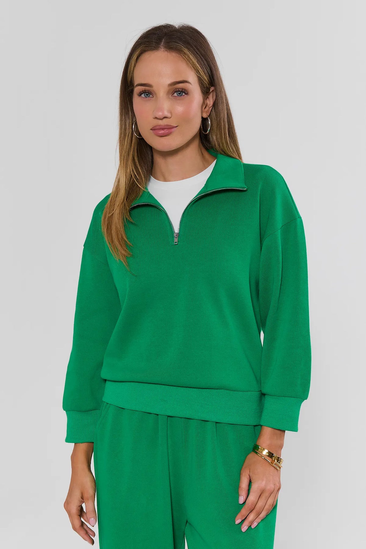 Green Quarter Zip Pullover - Front View On Model | Avara