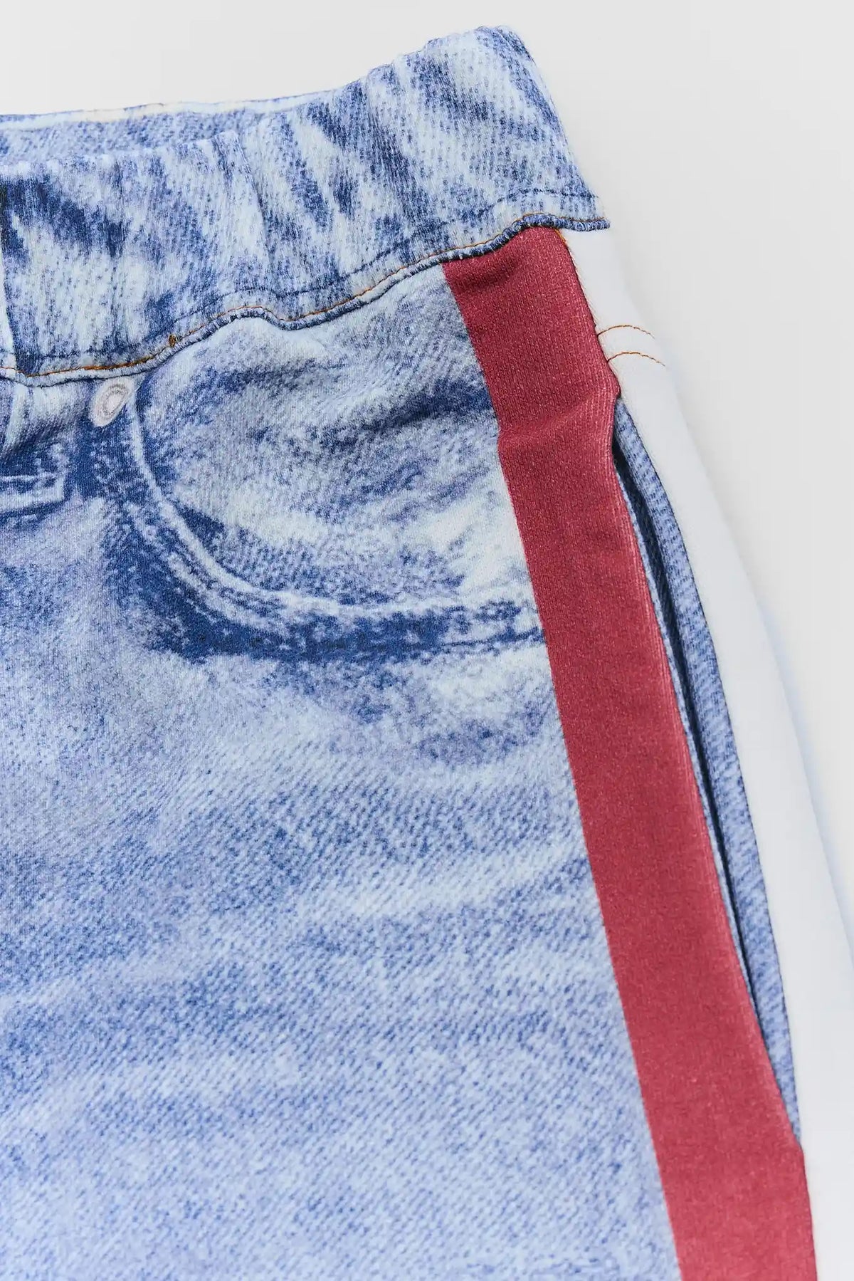 Maeve Red Stripe Wide Leg Track Pants - Waistband & Denim-Print Stripe Fabric Detail | Avara