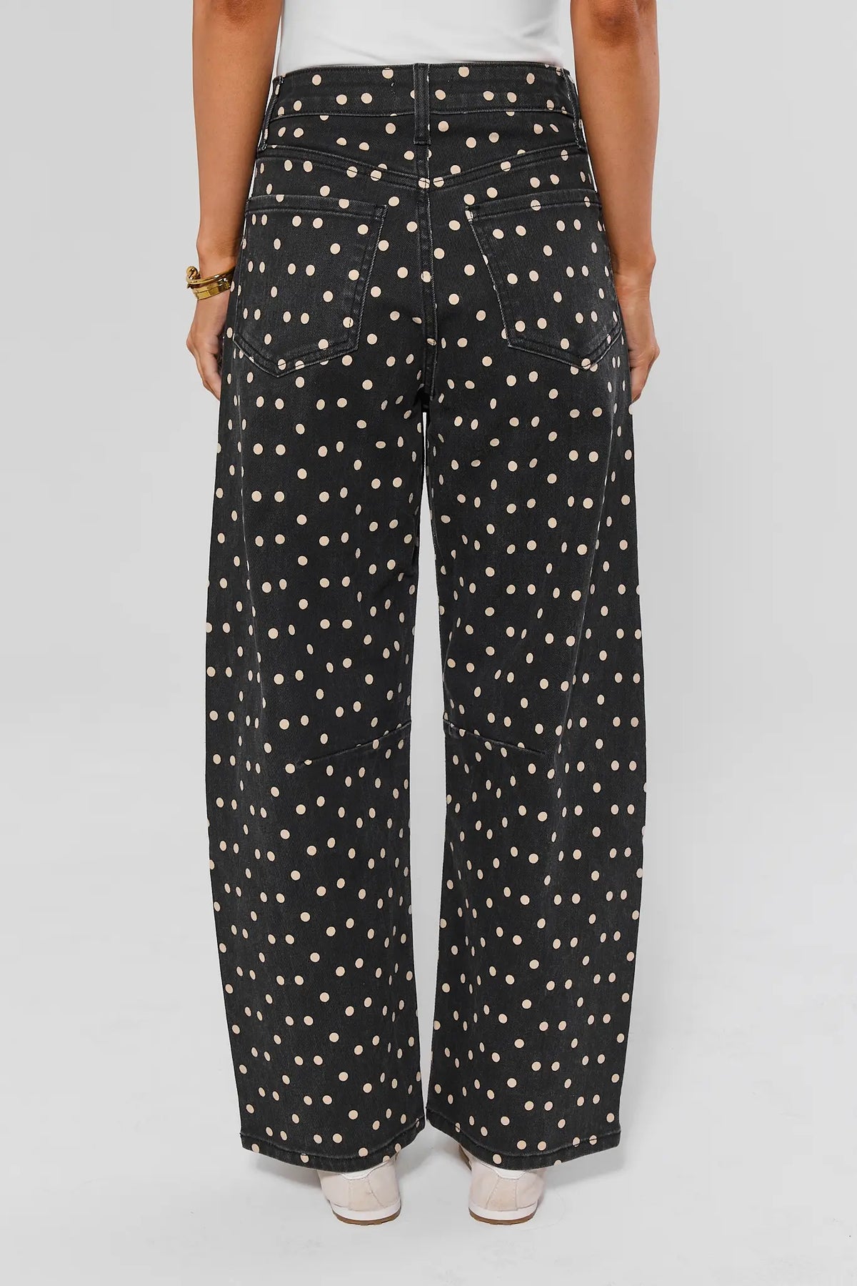 Black Polka Dot Barrel Jeans Wide Leg - Back View On Model | Avara