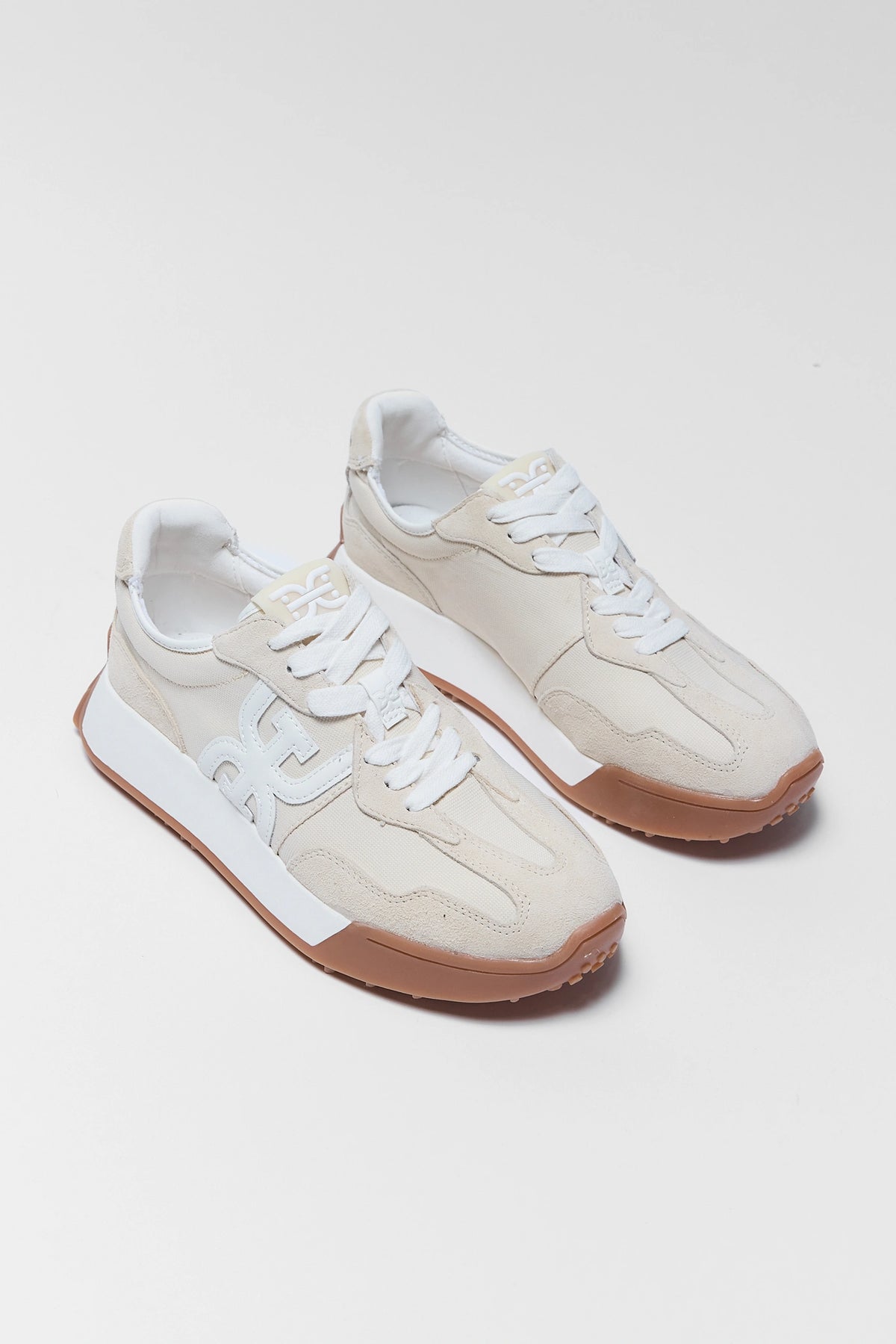 Sam Edelman Langley Ivory Sneakers - Pair Angled View, Ivory Leather with Gum Sole | Avara