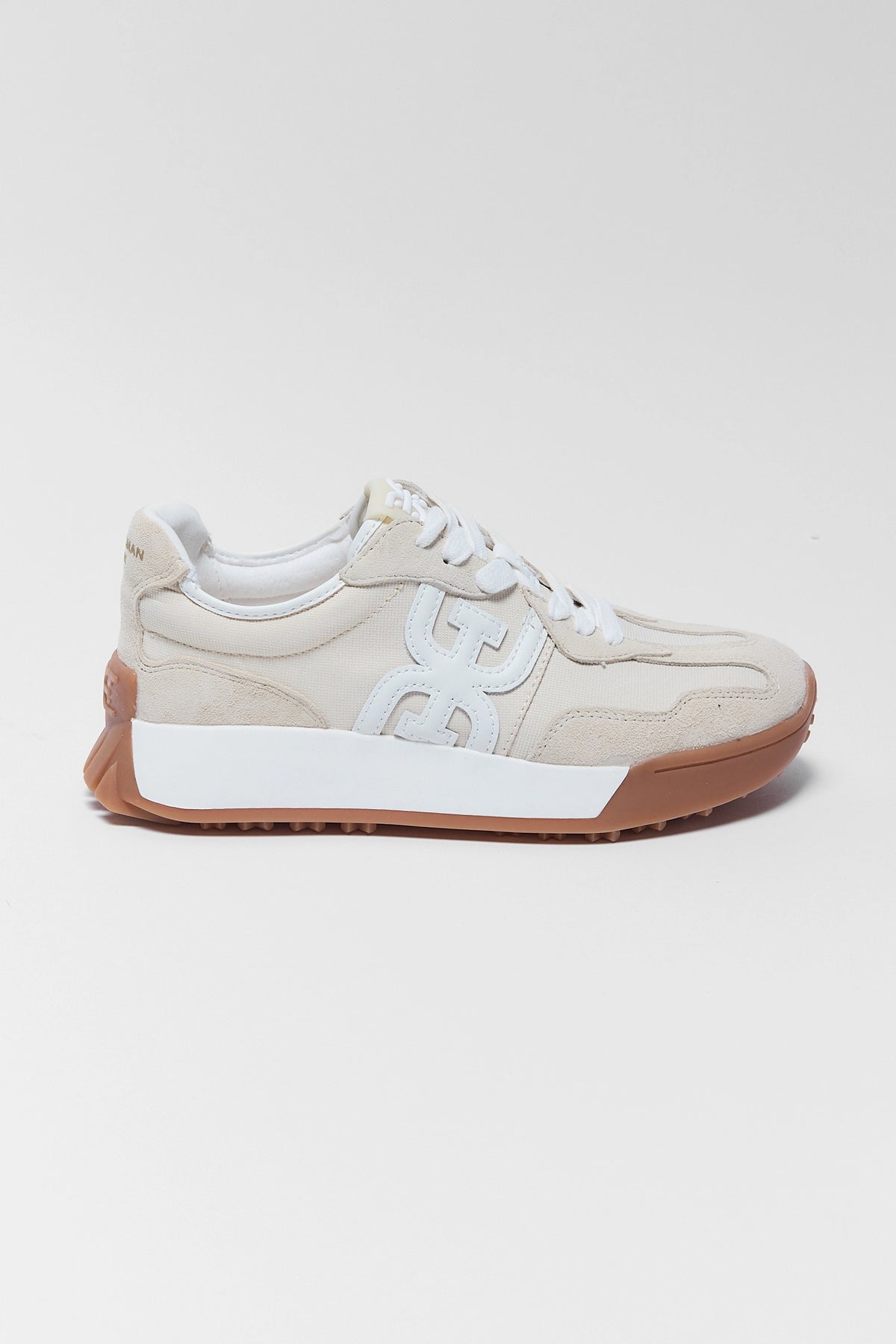 Sam Edelman Langley Ivory Leather Sneaker - Side Profile View, White Logo & Gum Sole | Avara