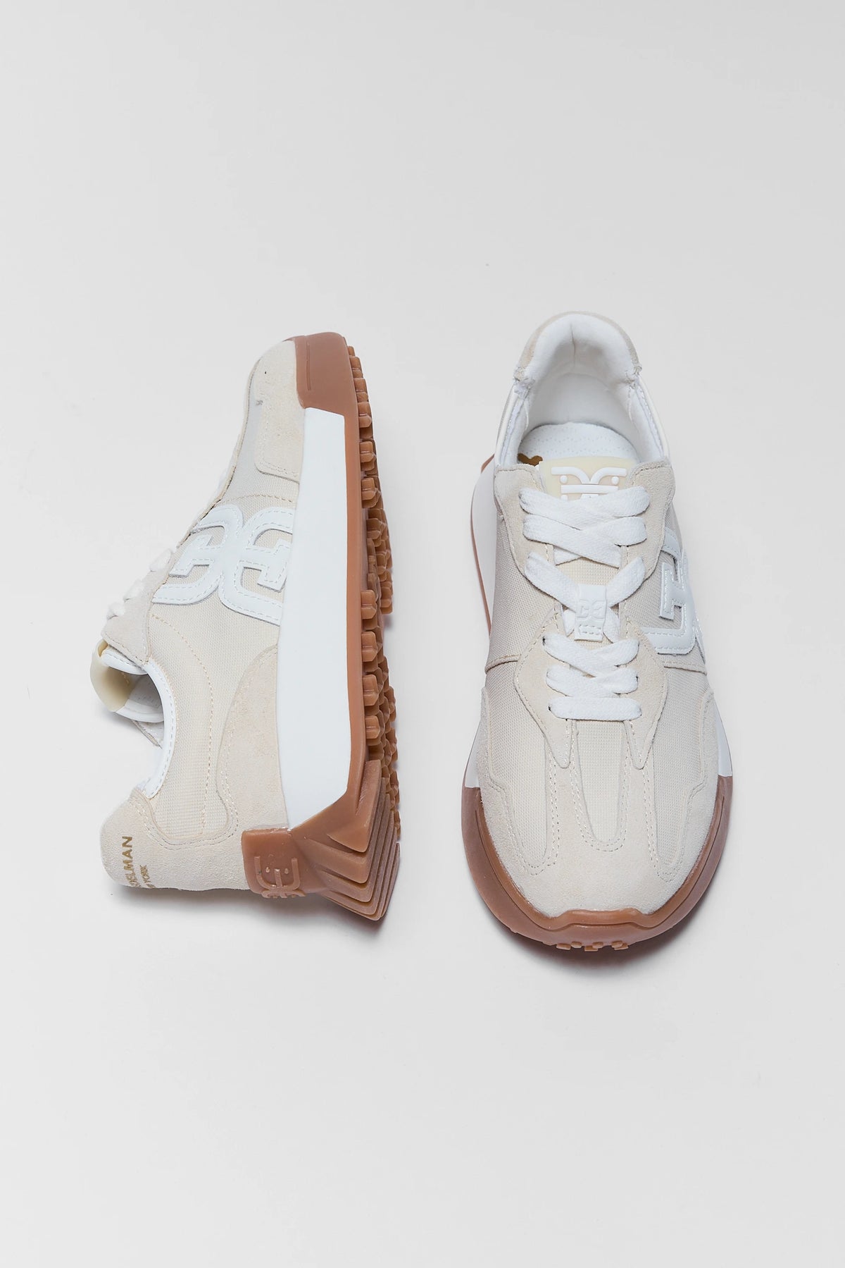 Sam Edelman Langley Ivory Sneakers - Top & Side Flat Lay, Suede Trim & Gum Sole | Avara