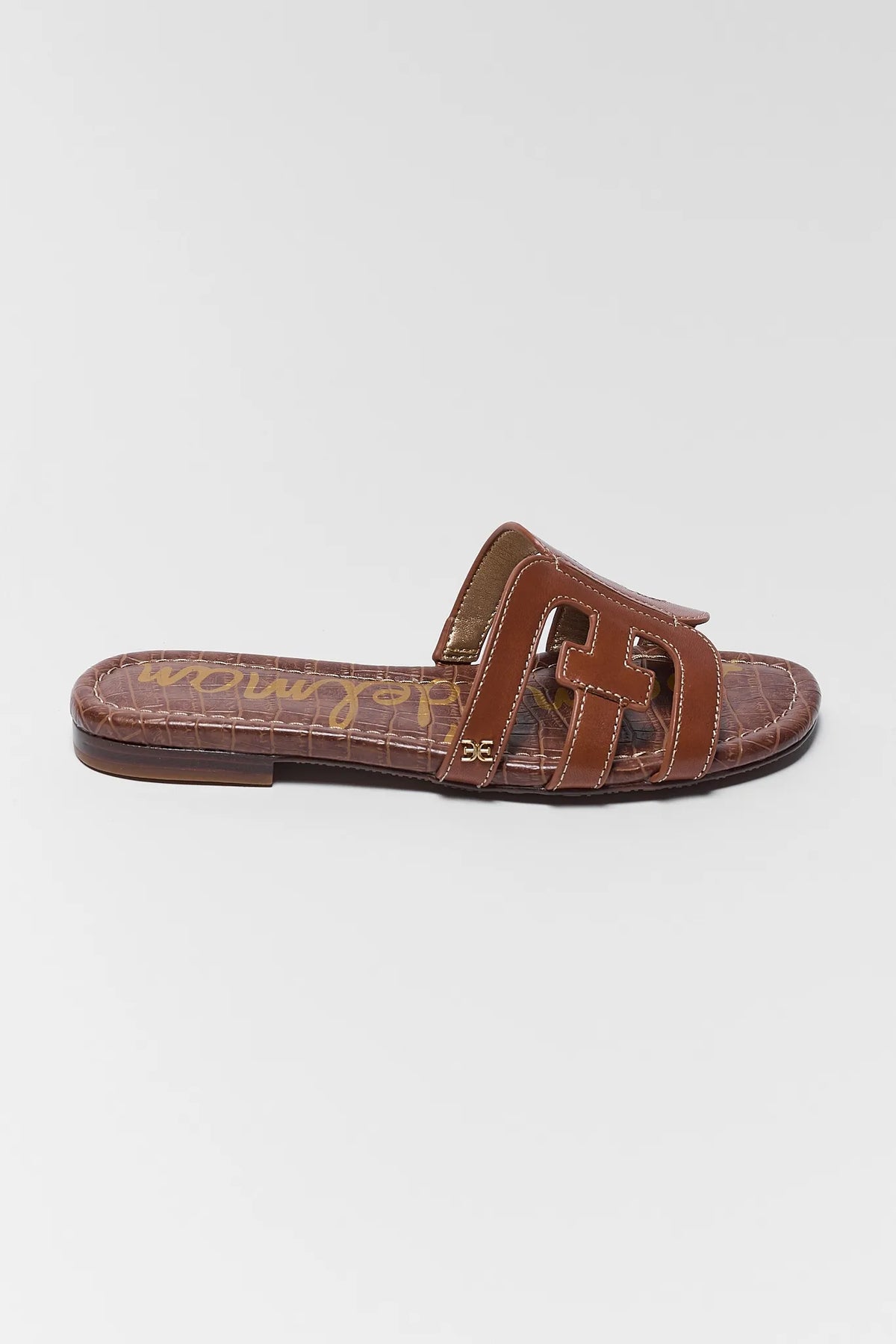 Camel Bay Slide Sandal by Sam Edelman - Side Profile, Leather Upper Square Toe | Avara