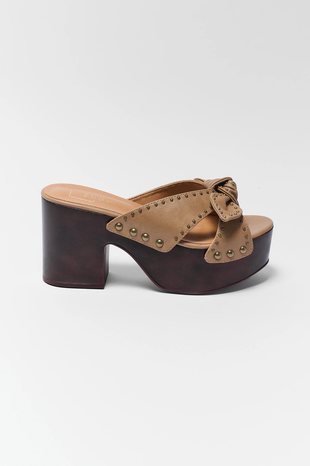 Womens Brown Faux Leather Platform Heels - Side Profile, Chunky Block Heel | Avara