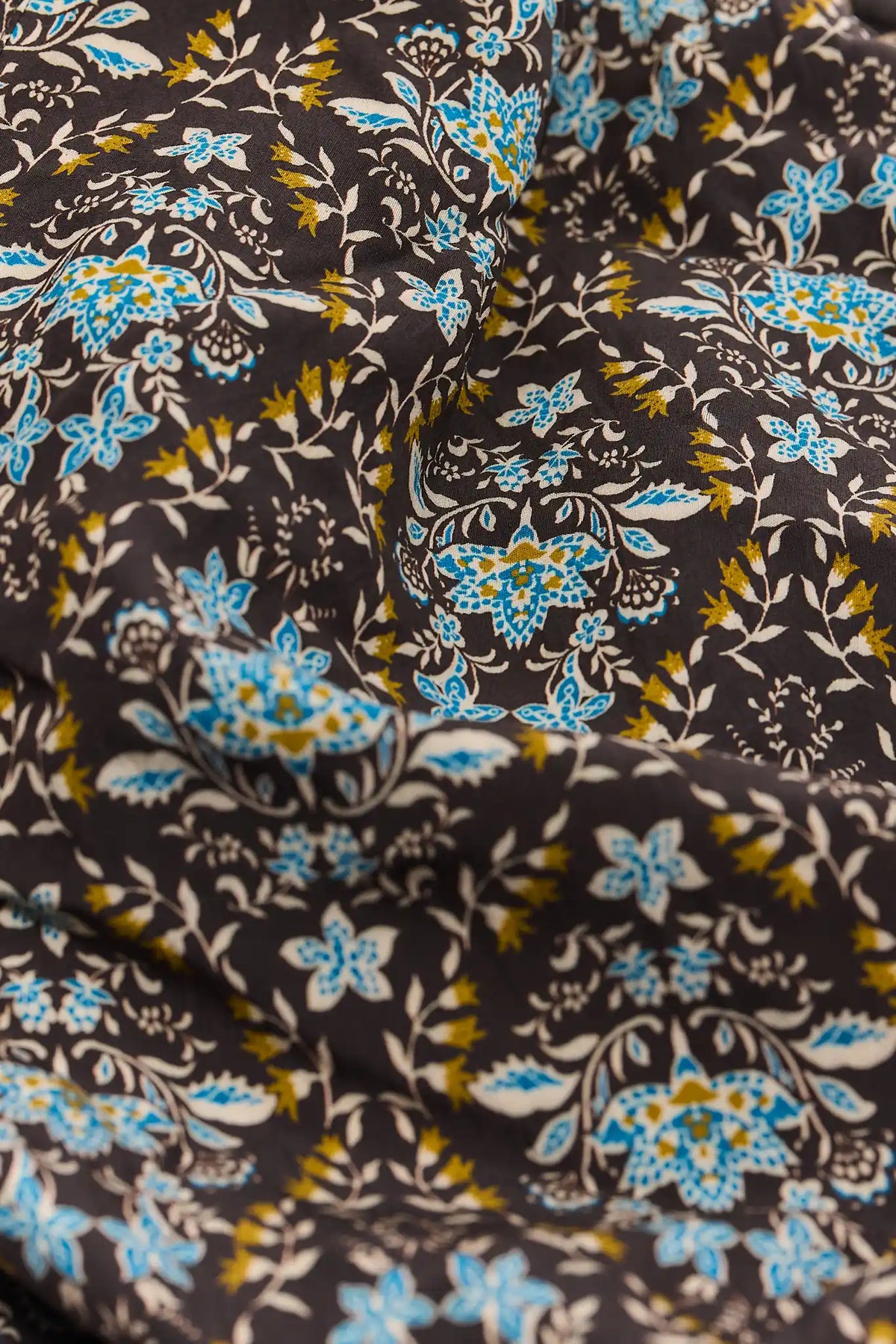 Brown Printed Dress - Blue Floral Fabric Texture Close-Up | Avara