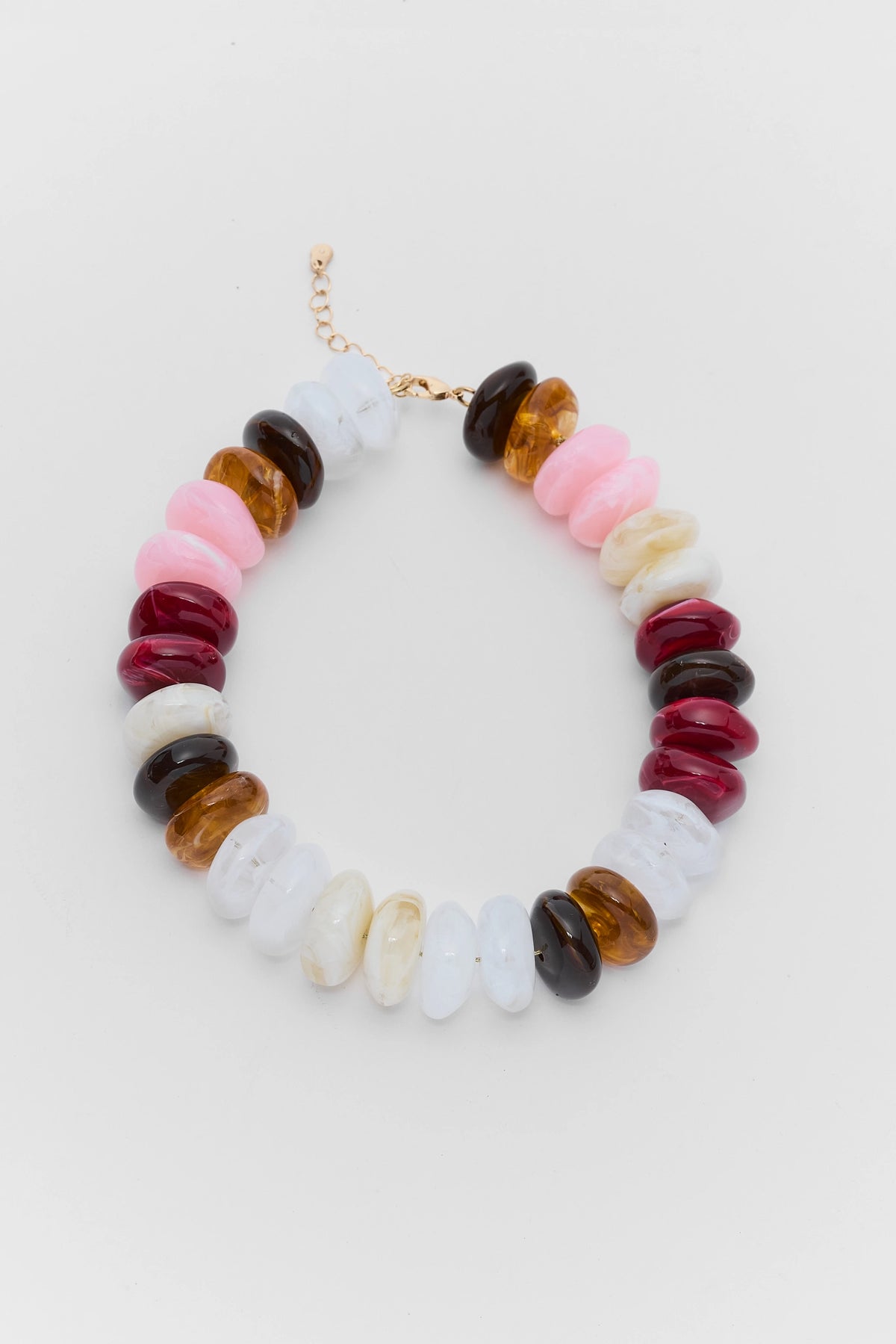 Burgundy Multi Chunky Beaded Necklace - Flat Lay with Gold Clasp | Avara