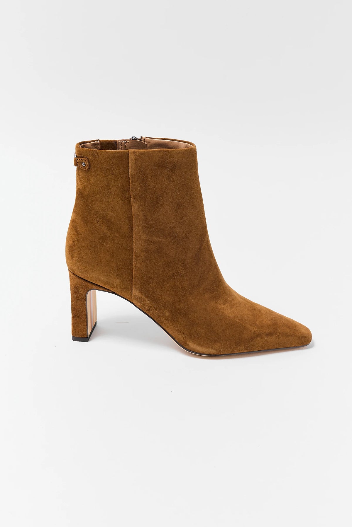 Tan Suede Ankle Bootie - Side Profile with Block Heel | Avara
