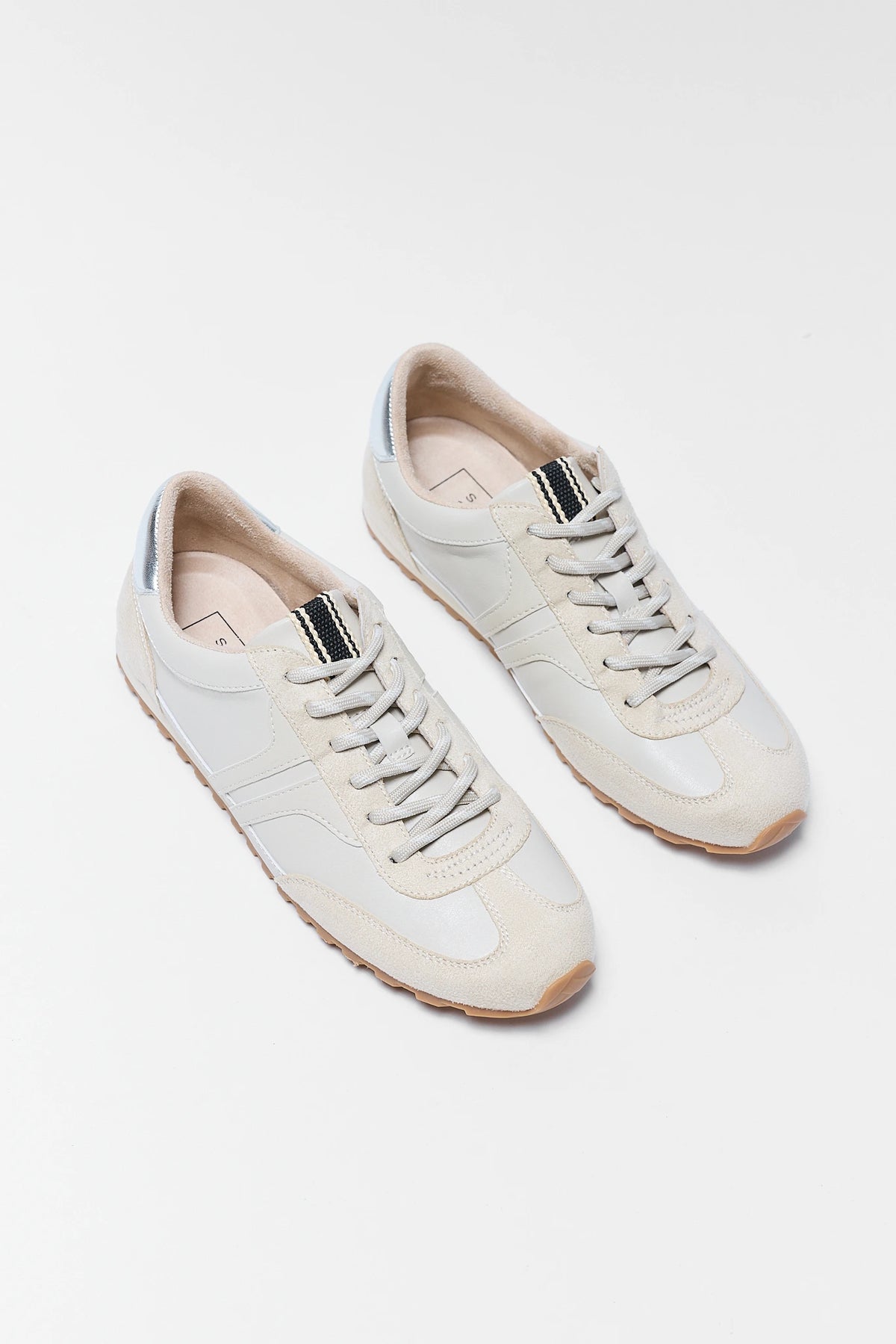 White Faux-Suede Sarah Sneakers, Women's Low-Top - Overhead Pair View | Avara
