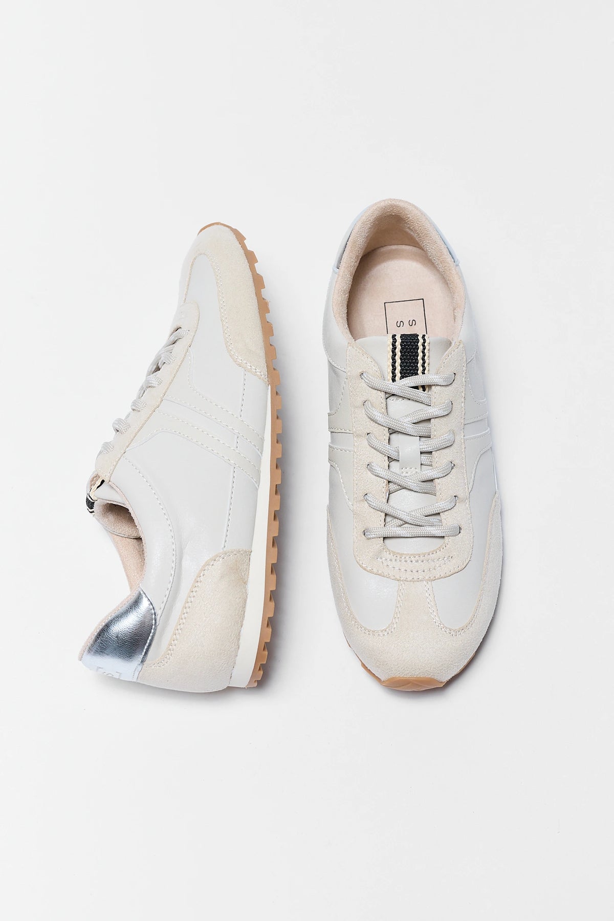 White Faux-Suede Low-Top Sneakers - Top Down Flat Lay, Pair | Avara