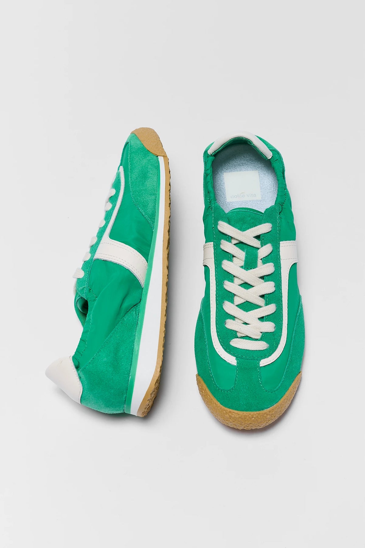 Green Suede Dolce Vita Sariya Sneakers - Top & Side View with Gum Sole | Avara