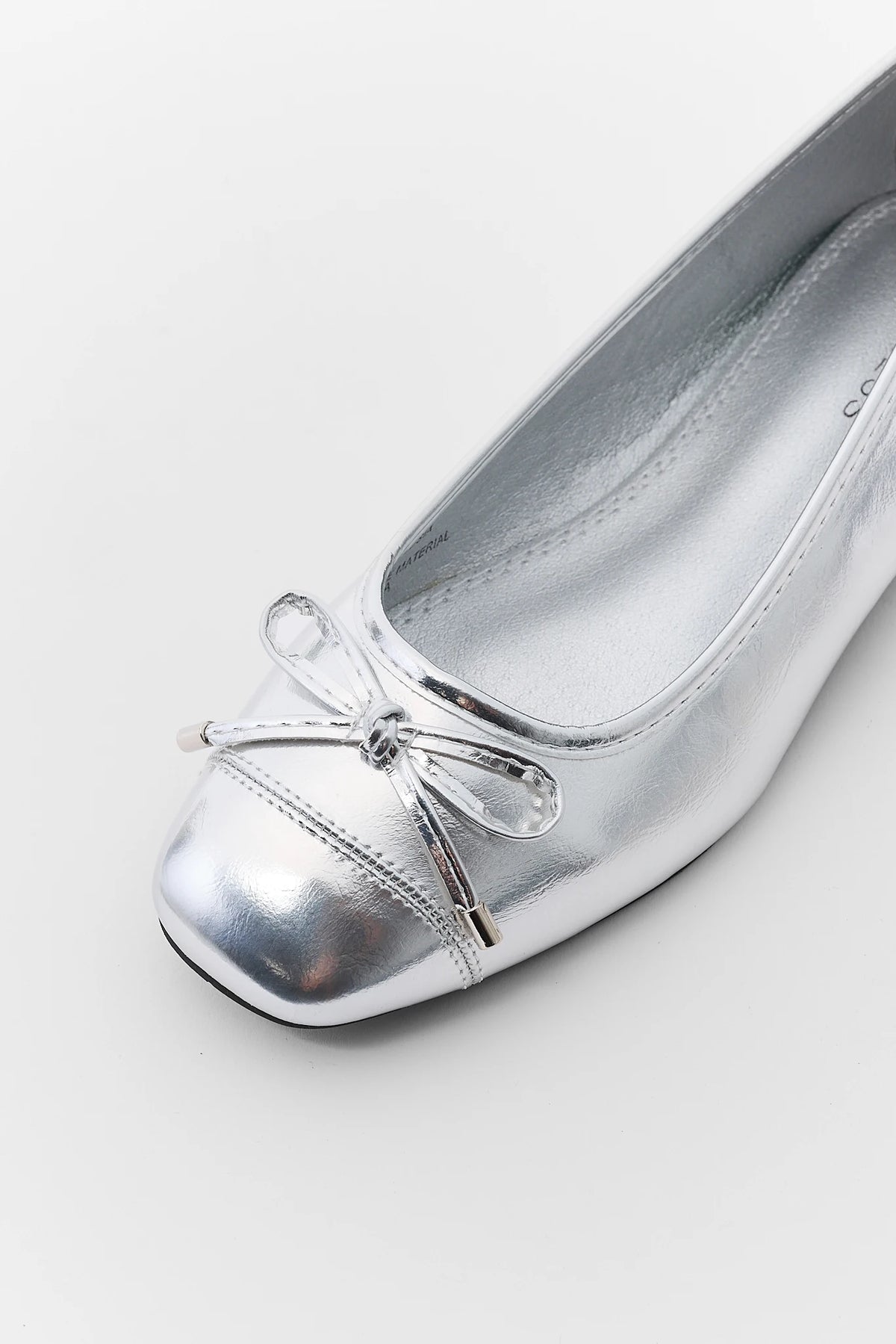 Silver Metallic Ballet Flat - Bow Tie Toe Detail Close-Up | Avara