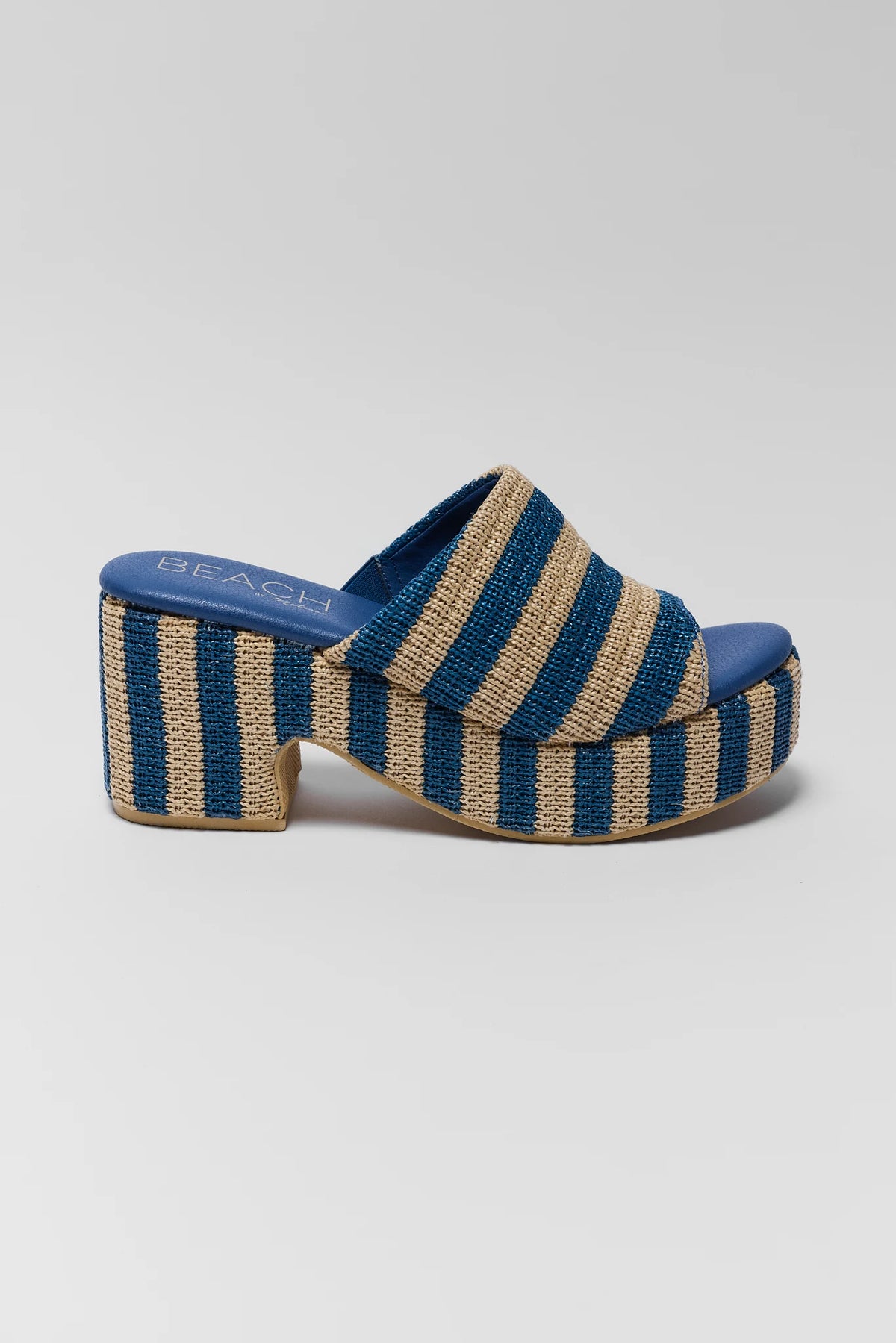 Blue Striped Raffia Platform Heel by Matisse - Side Profile View | Avara
