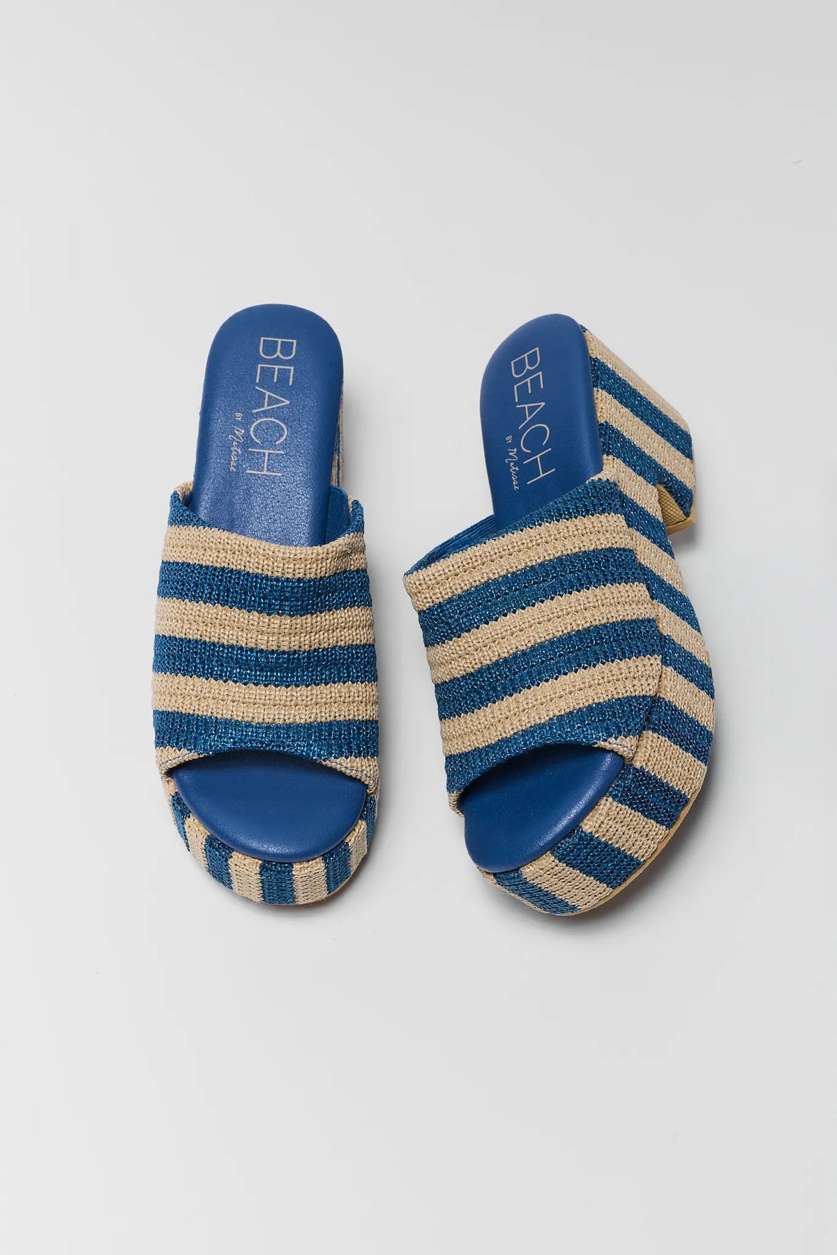 Blue and Natural Striped Raffia Platform Heels by Matisse - Top View | Avara