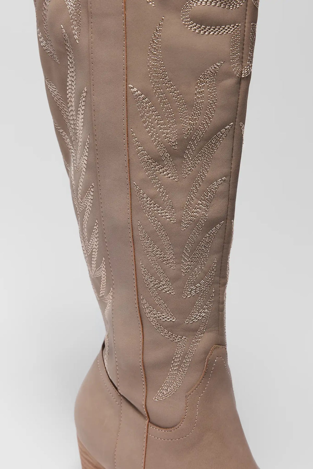 Tan Embroidered Tall Boot - Shaft Embroidery Close-Up Detail | Avara
