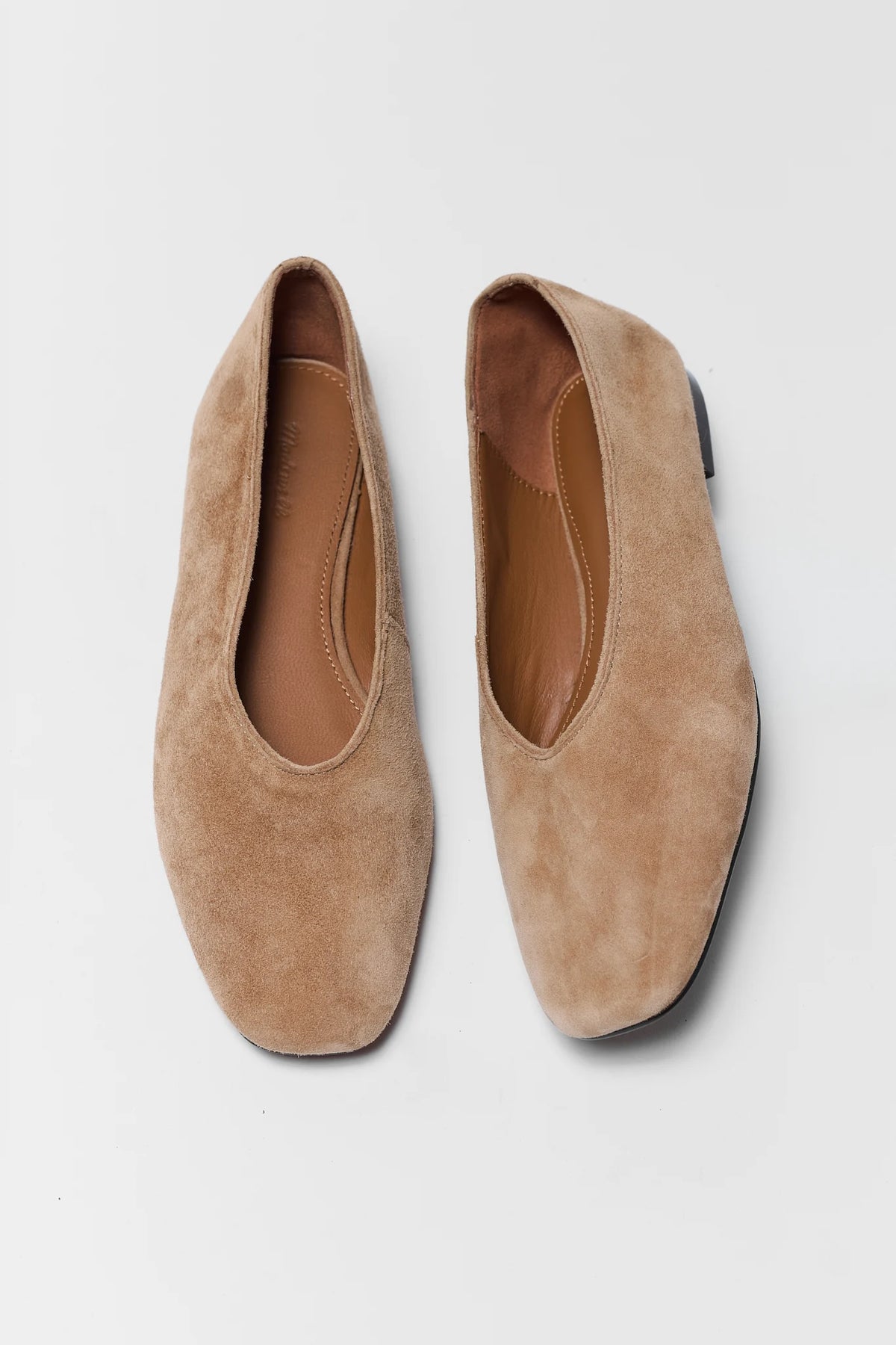 Tan Faux Suede Ballet Flats - Top View, Square Toe | Avara