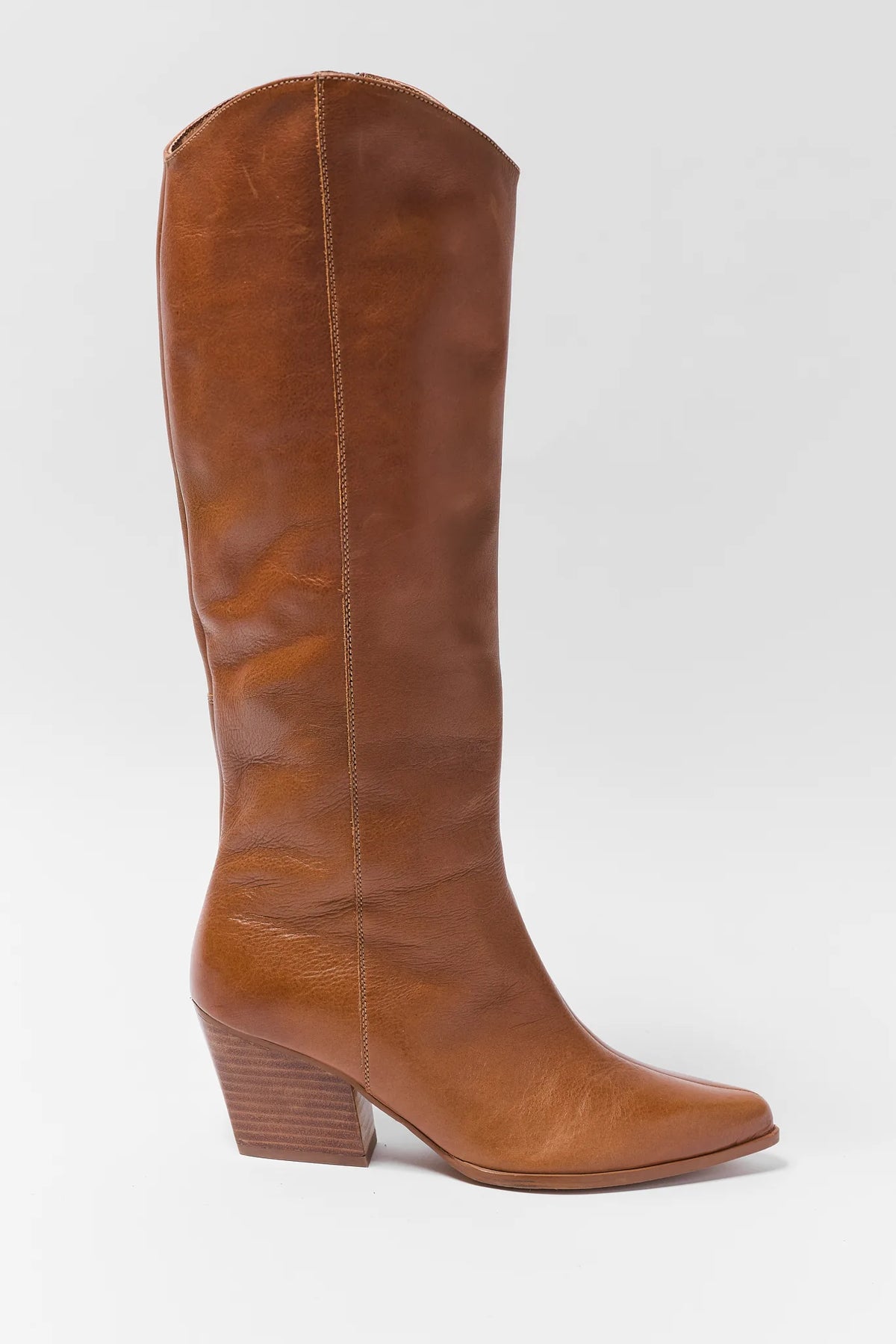 Tan Leather Tall Knee-High Boot - Side Profile | Avara