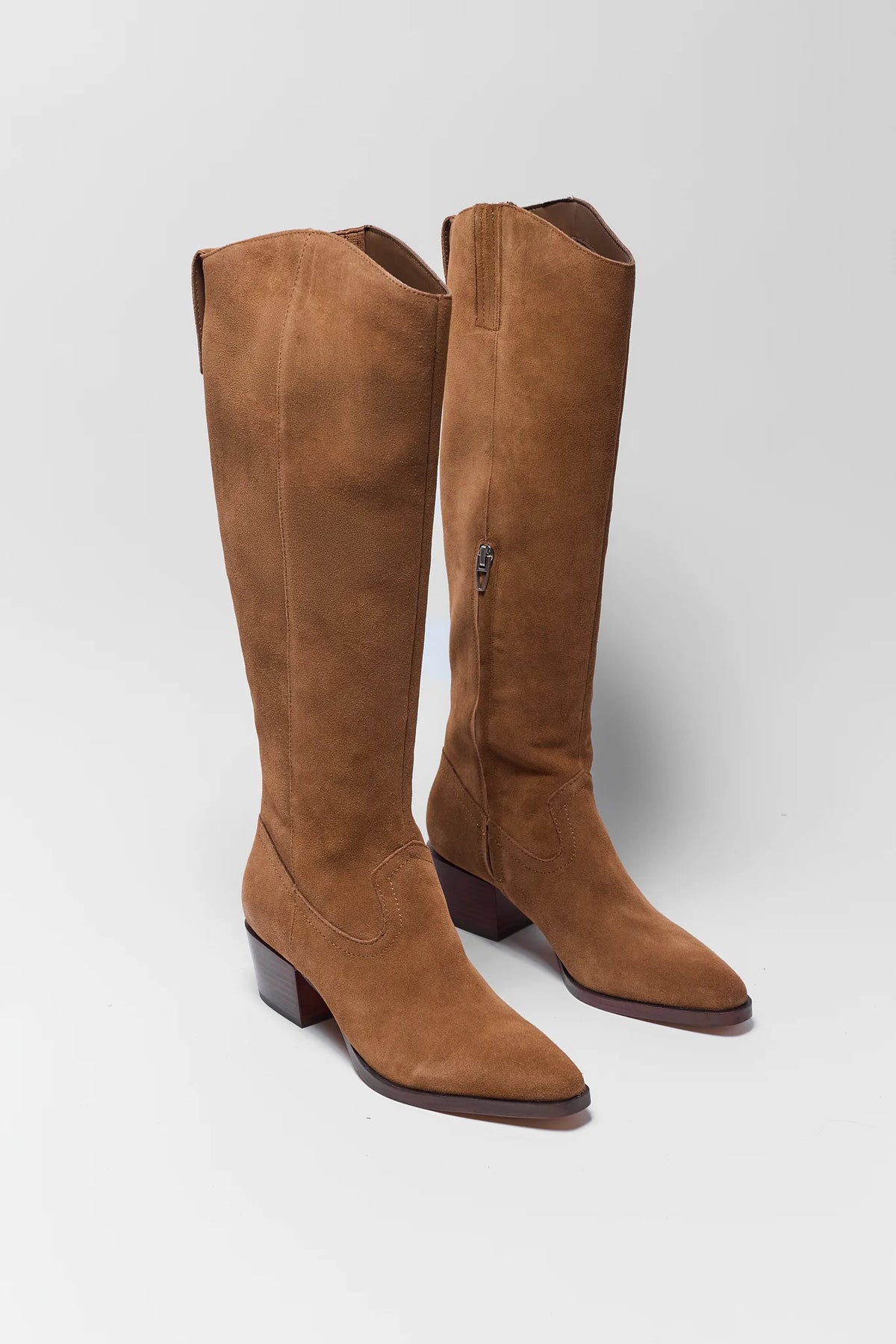 Virona Tan Suede Knee-High Boots by Dolce Vita - Front Pair View | Avara