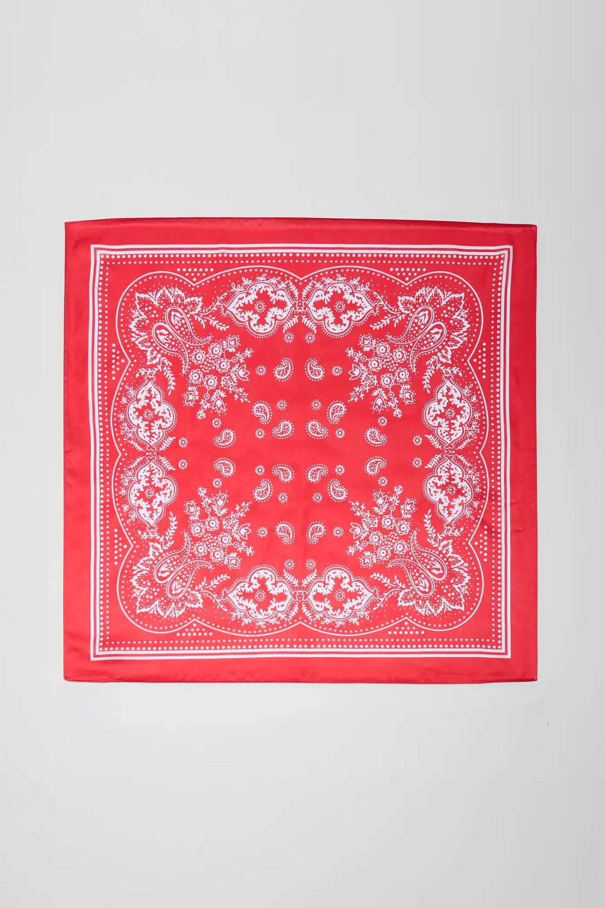 Red paisley printed scarf with white bandana print - Flat Lay | Avara