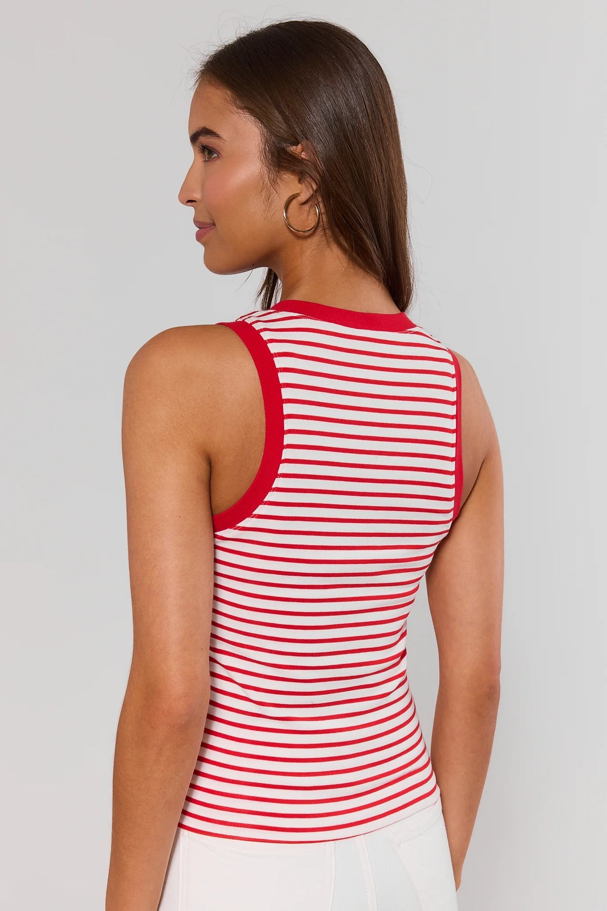 Red Stripe Ribbed Tank Top for Women - Back View, Fitted Silhouette | Avara