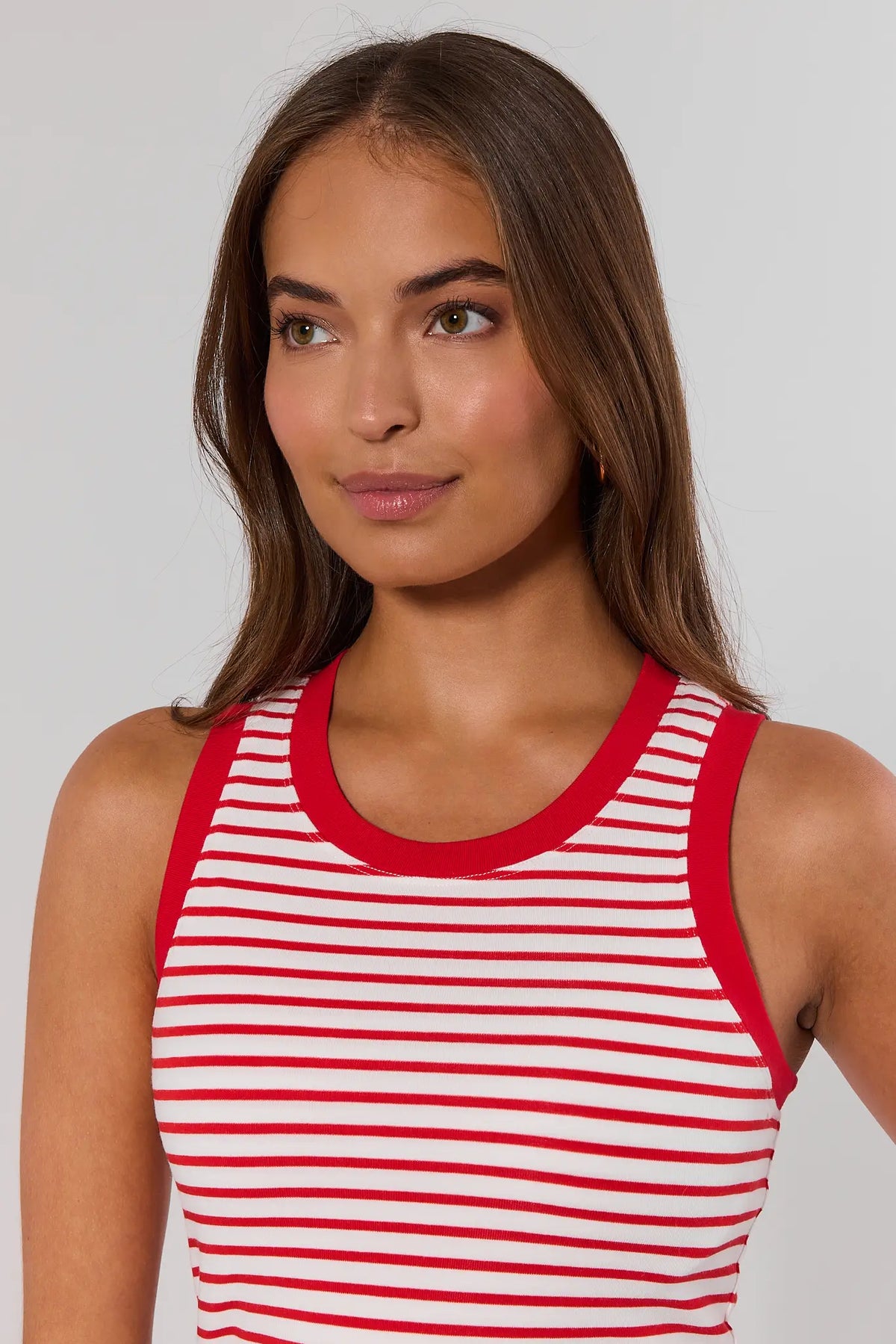 Red Stripe Ribbed Tank Top - Close-Up Neckline & Contrast Trim Detail | Avara