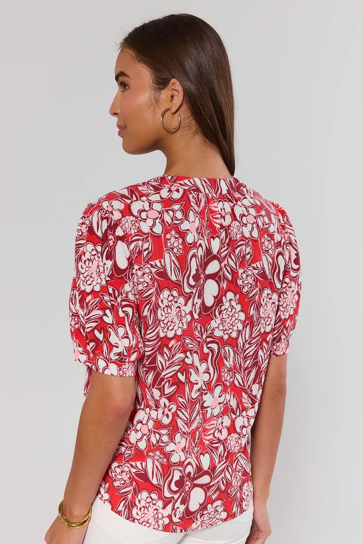 Red Floral Gauze Top allover print and relaxed fit - Back View | Avara