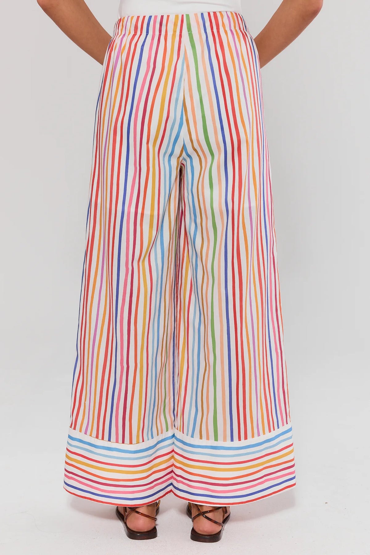 Ava colorful striped wide-leg pants with elastic waistband and rainbow stripe hem detail - Back View | Avara