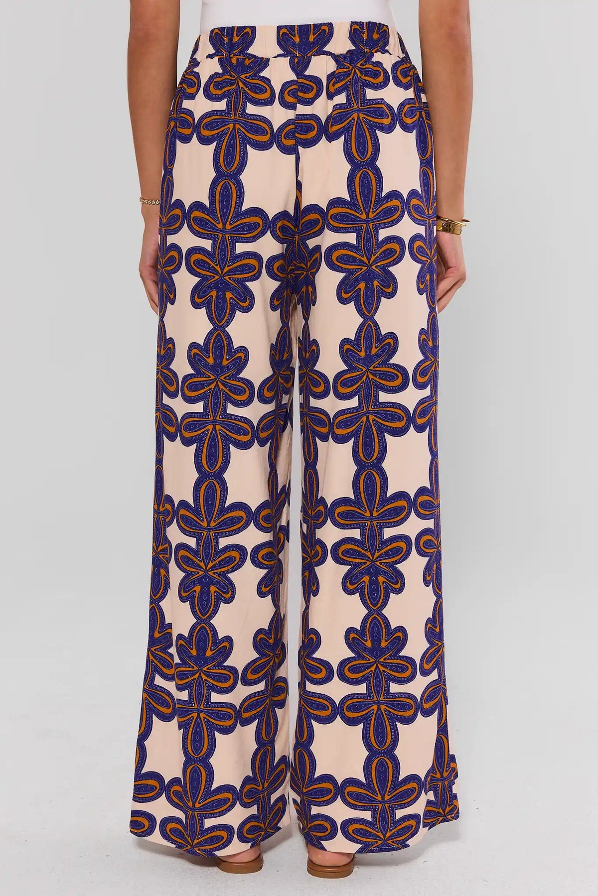 Cecilia Ivory Abstract Print Wide Leg Pants - Back View showing relaxed wide-leg silhouette | Avara