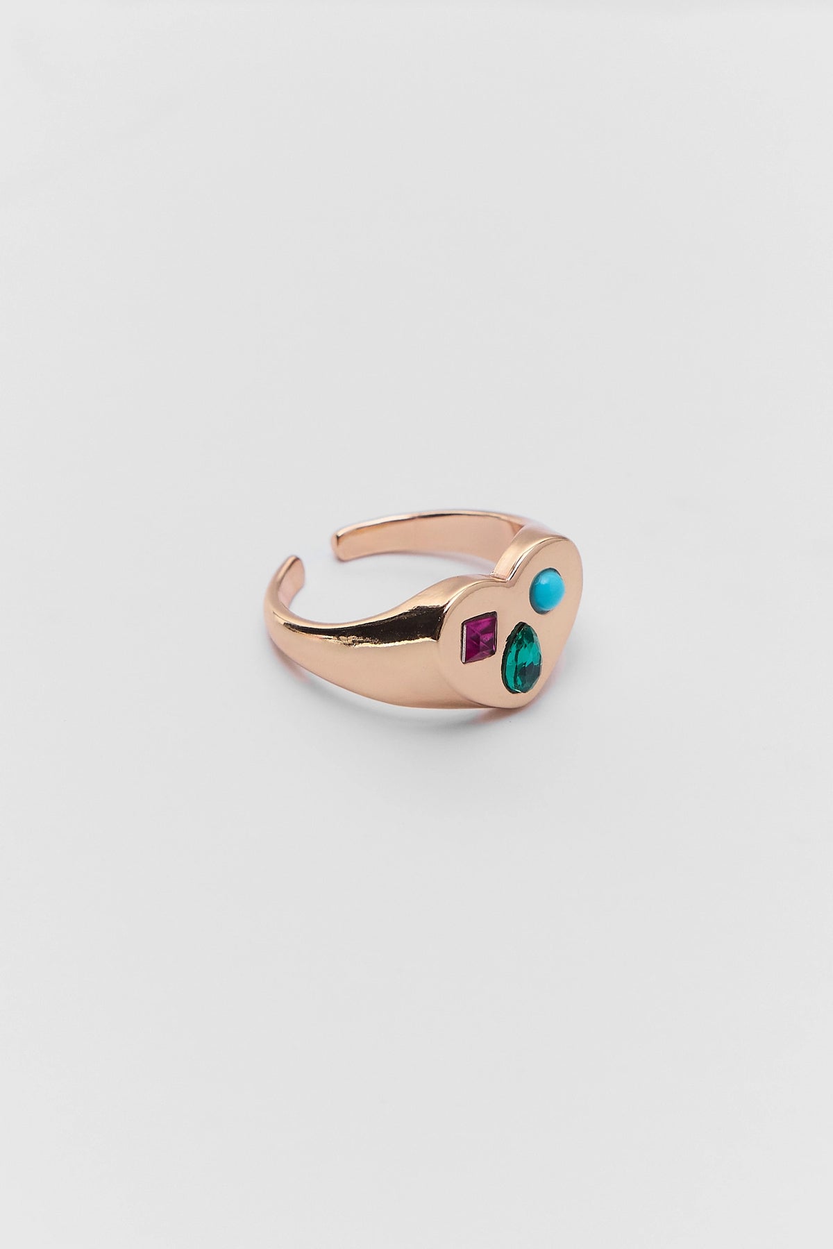 Gold Heart Gem Ring with multicolor stones - Side Angle | Avara