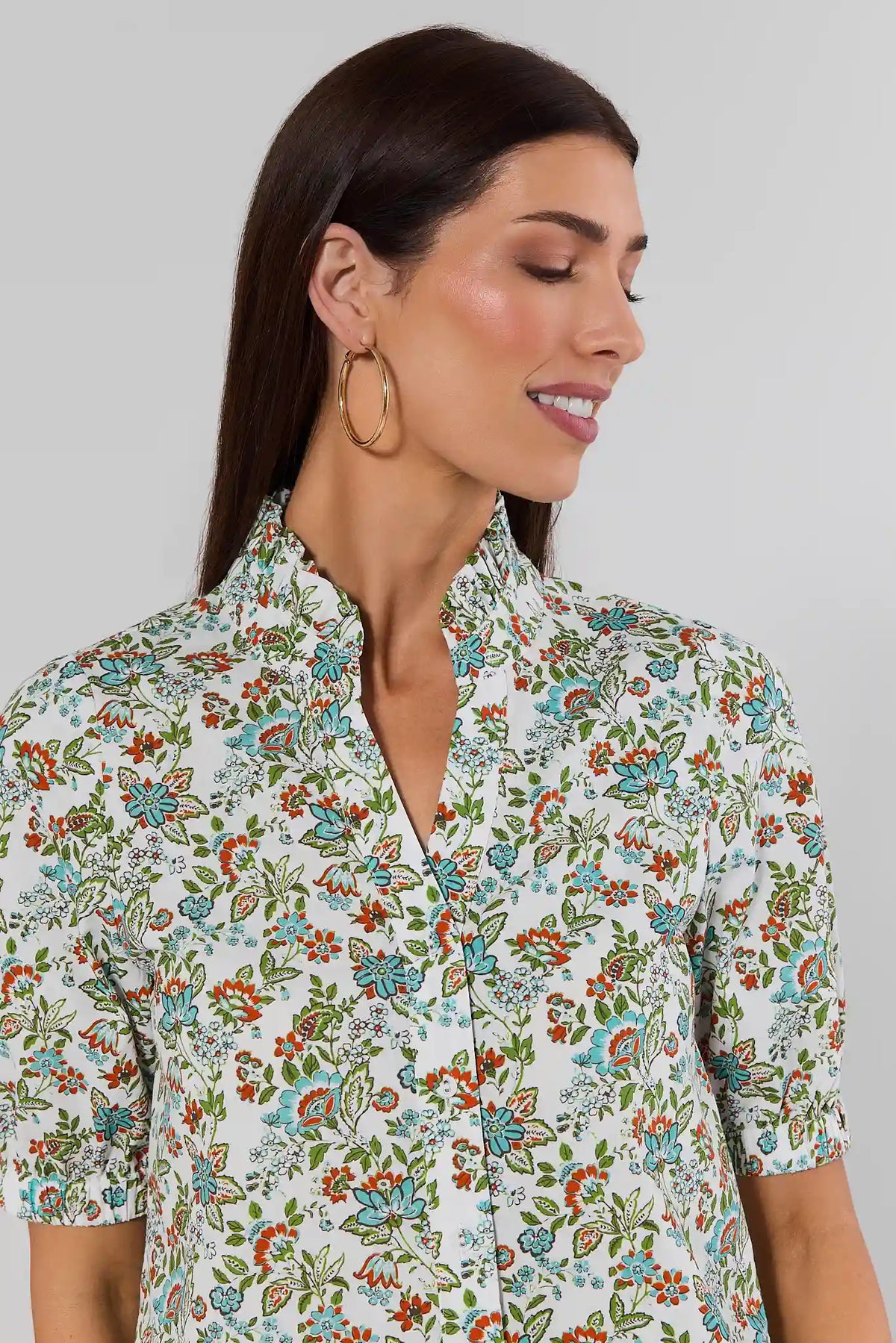 Multi Floral Printed Top by THML - Close-Up Neckline & Print Detail, THML Floral Top | Avara