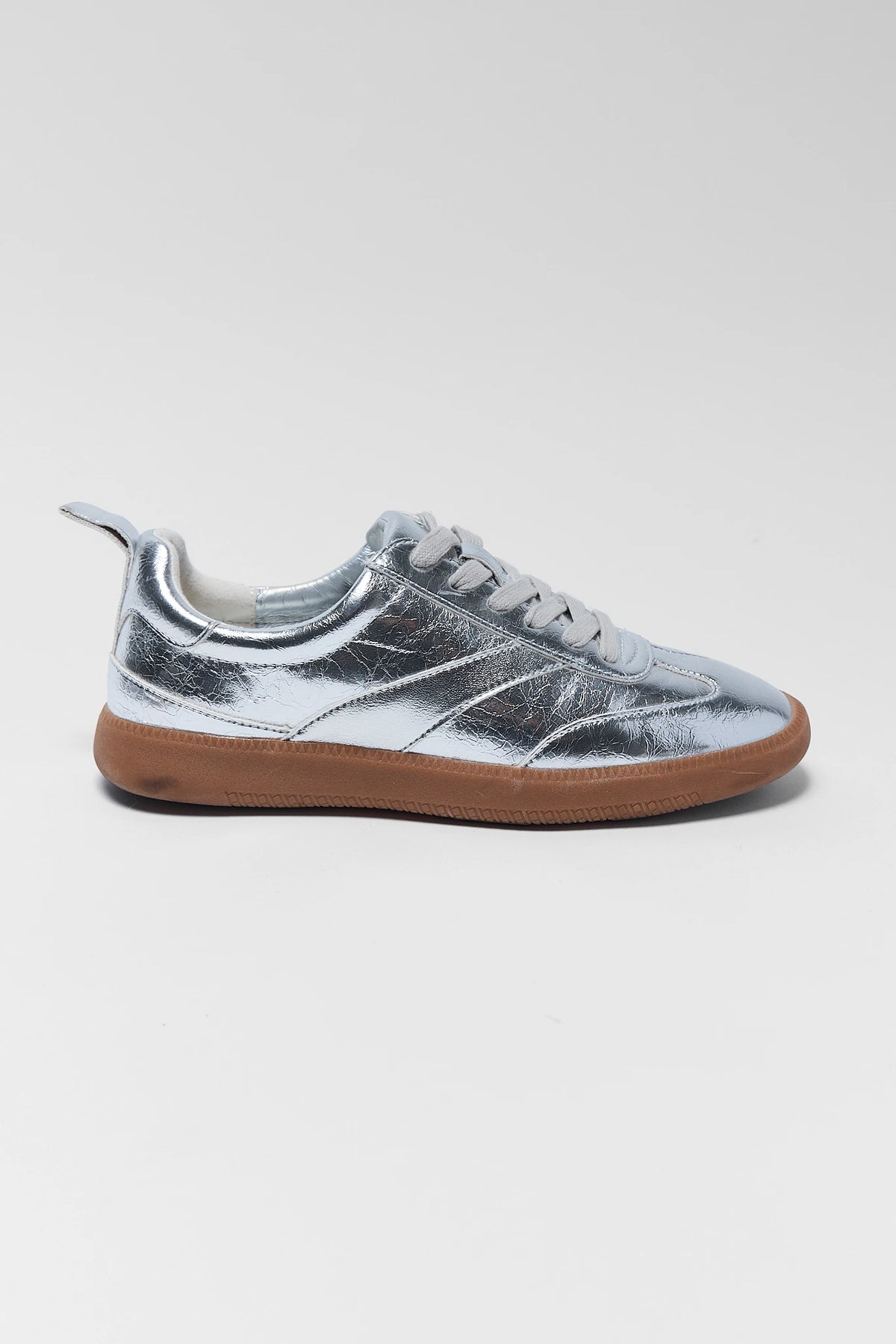 Winona Silver Metallic Low-Top Sneaker by Matisse - Side Profile, Gum Rubber Sole | Avara