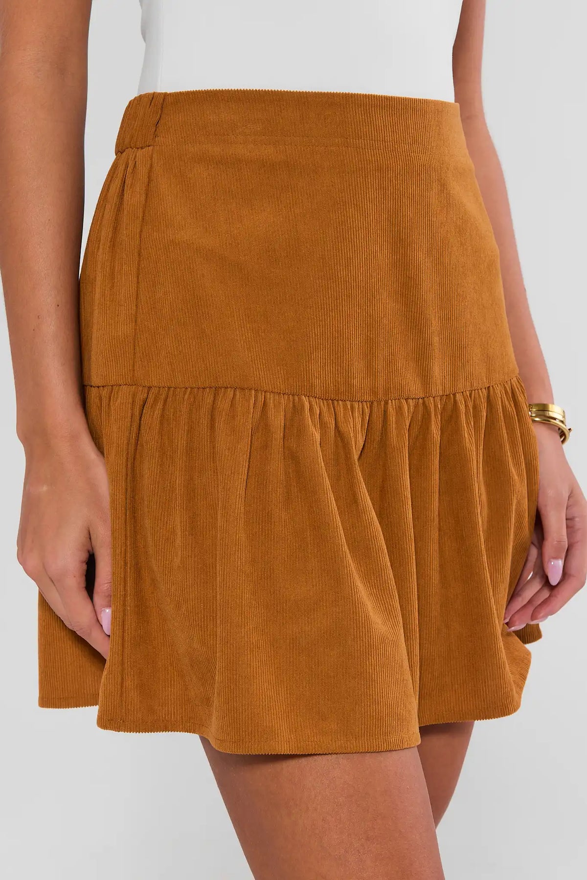 Camel Corduroy Tiered Skirt - Fabric Texture Close-Up | Avara