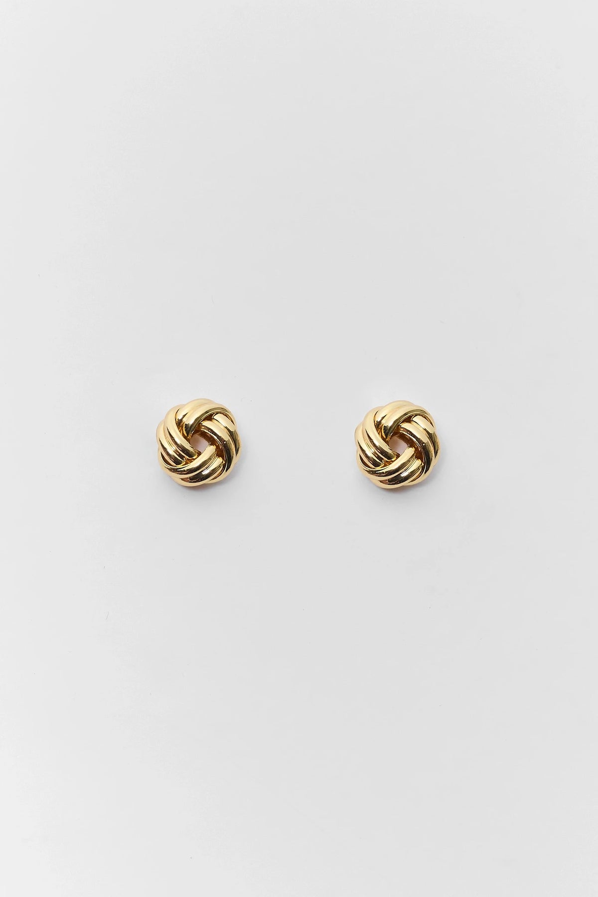 Gold Knot Stud Earrings - Flat Lay Detail, Polished Gold-Tone Finish | Avara