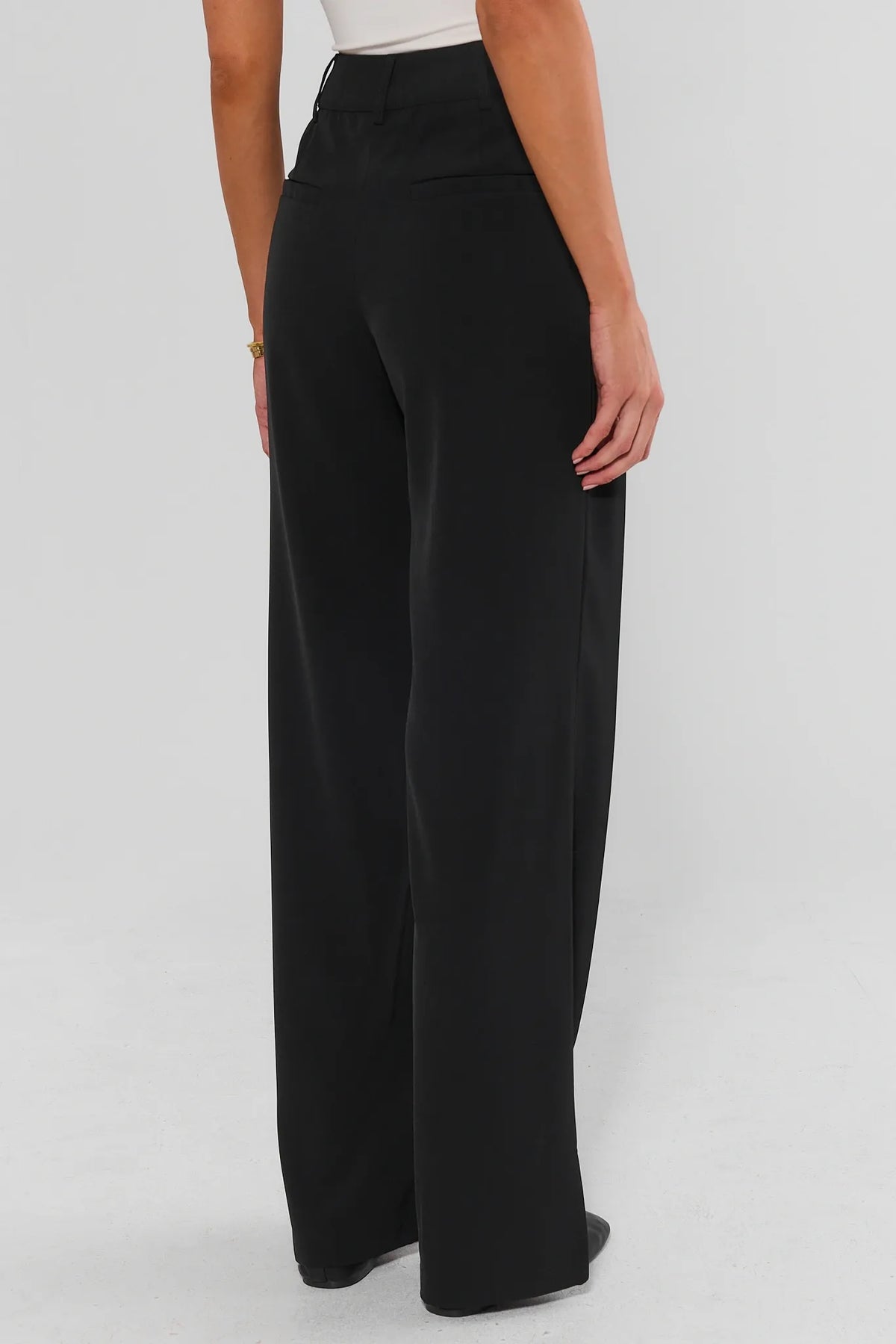 Black Wide Leg Pants - Back View Showing High Waist & Full Leg | Avara