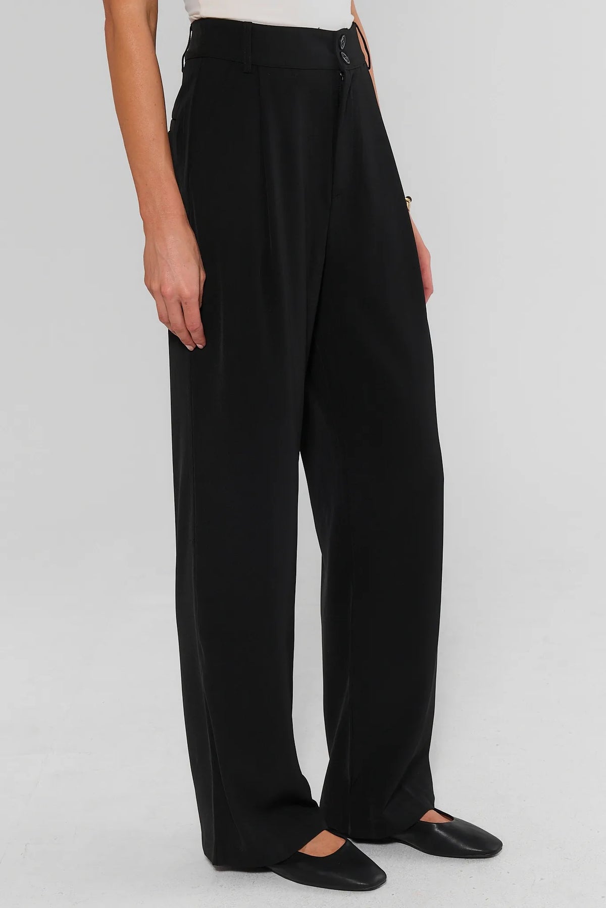 Black High-Rise Wide Leg Pants - Side Profile View, On Model | Avara