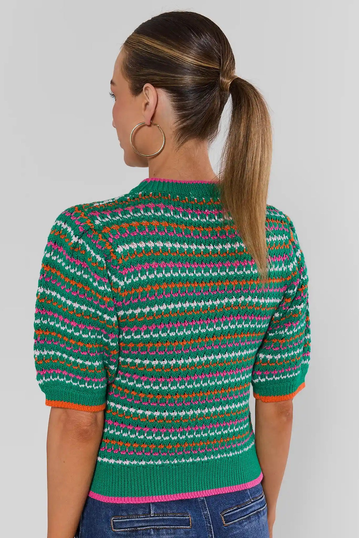 Green Multicolor Striped Knit Top - Back View On Model | Avara