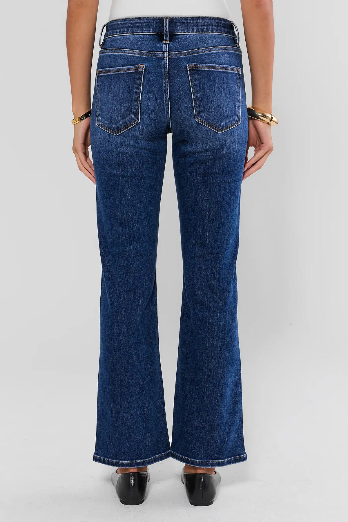Medium Wash Kick Flare Jeans - Back View Showing Flare Hem & Pockets | Avara
