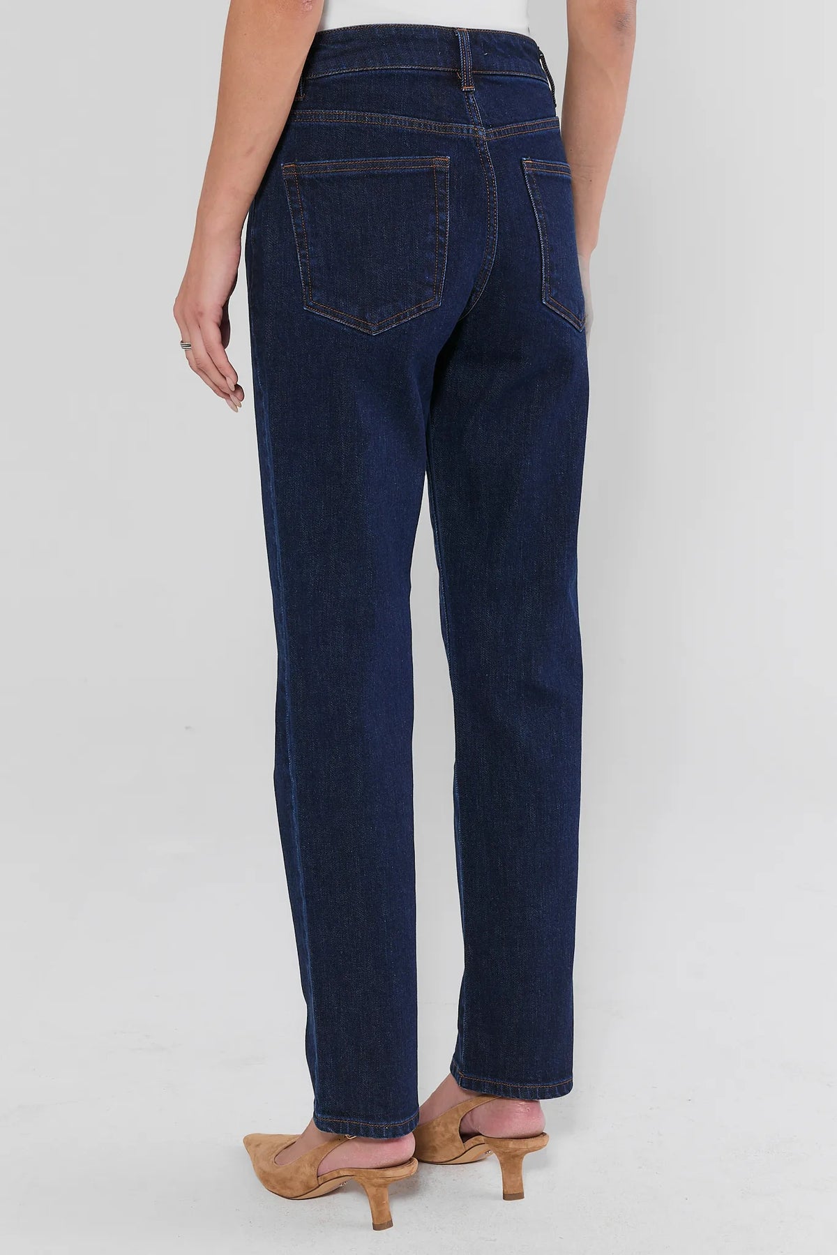 Molly Dark Wash Straight Leg Jeans - Back View Full Length with Five-Pocket Detail On Model | Avara