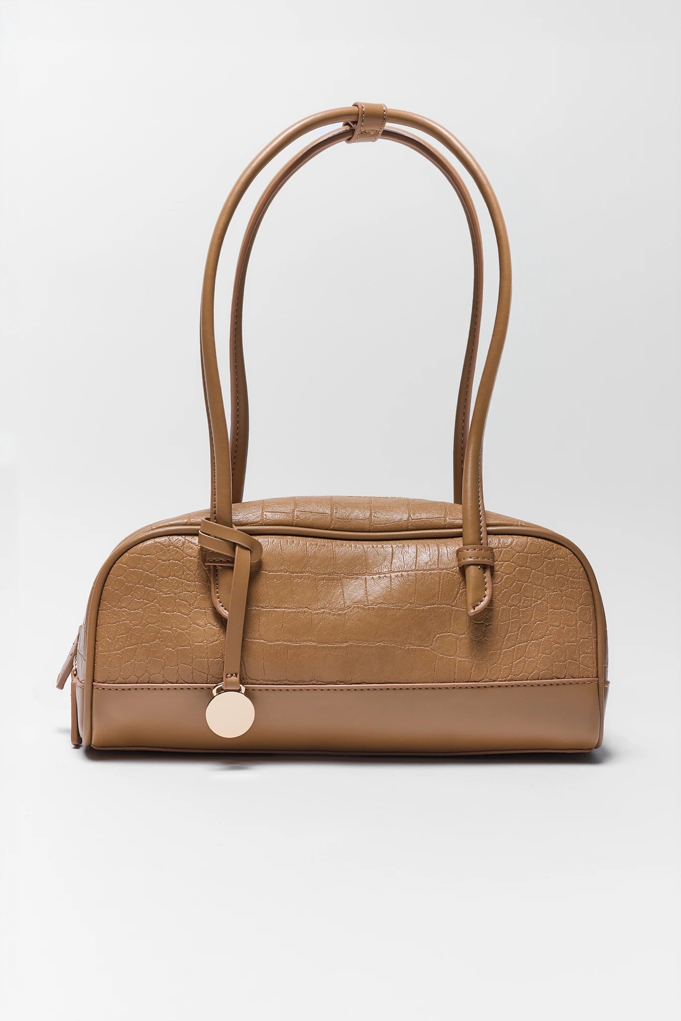 Camel Croc-Embossed Faux Leather Bag - Front View | Avara