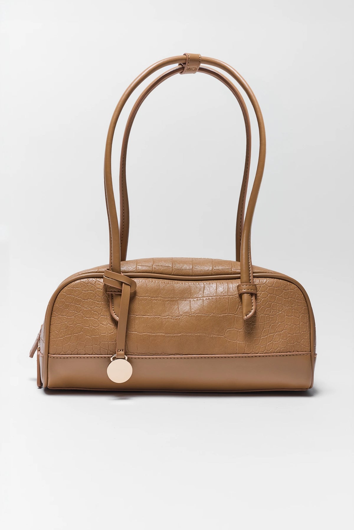 Camel Croc-Embossed Faux Leather Bag - Front View | Avara