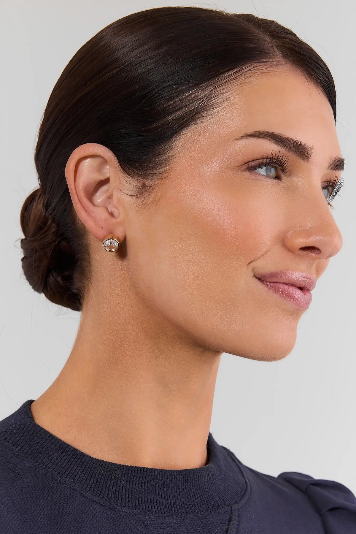 Gold Rhinestone Stud Earrings - On Model Side Profile | Avara