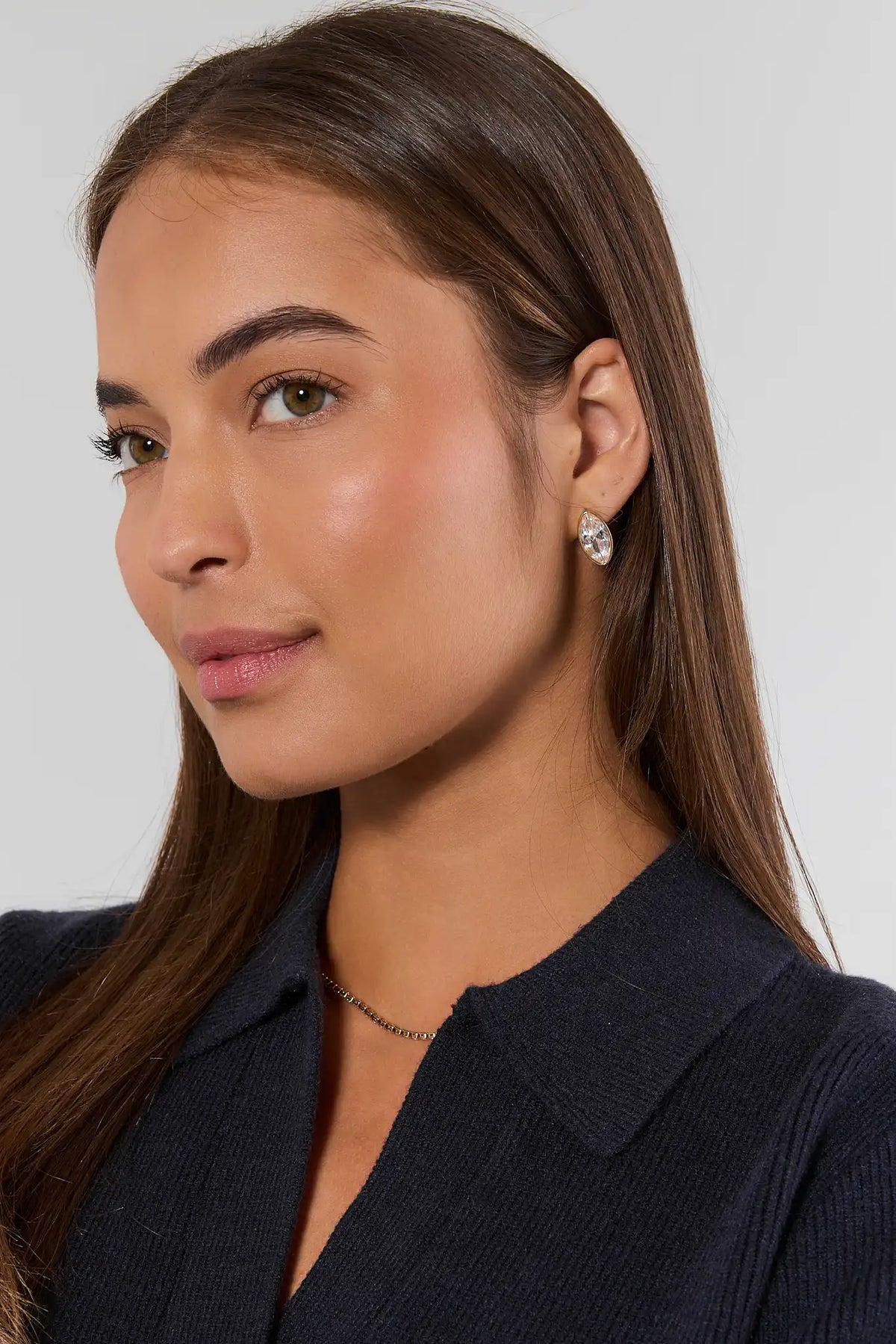 Gold Marquise Rhinestone Stud Earrings - On Model Side Profile | Avara