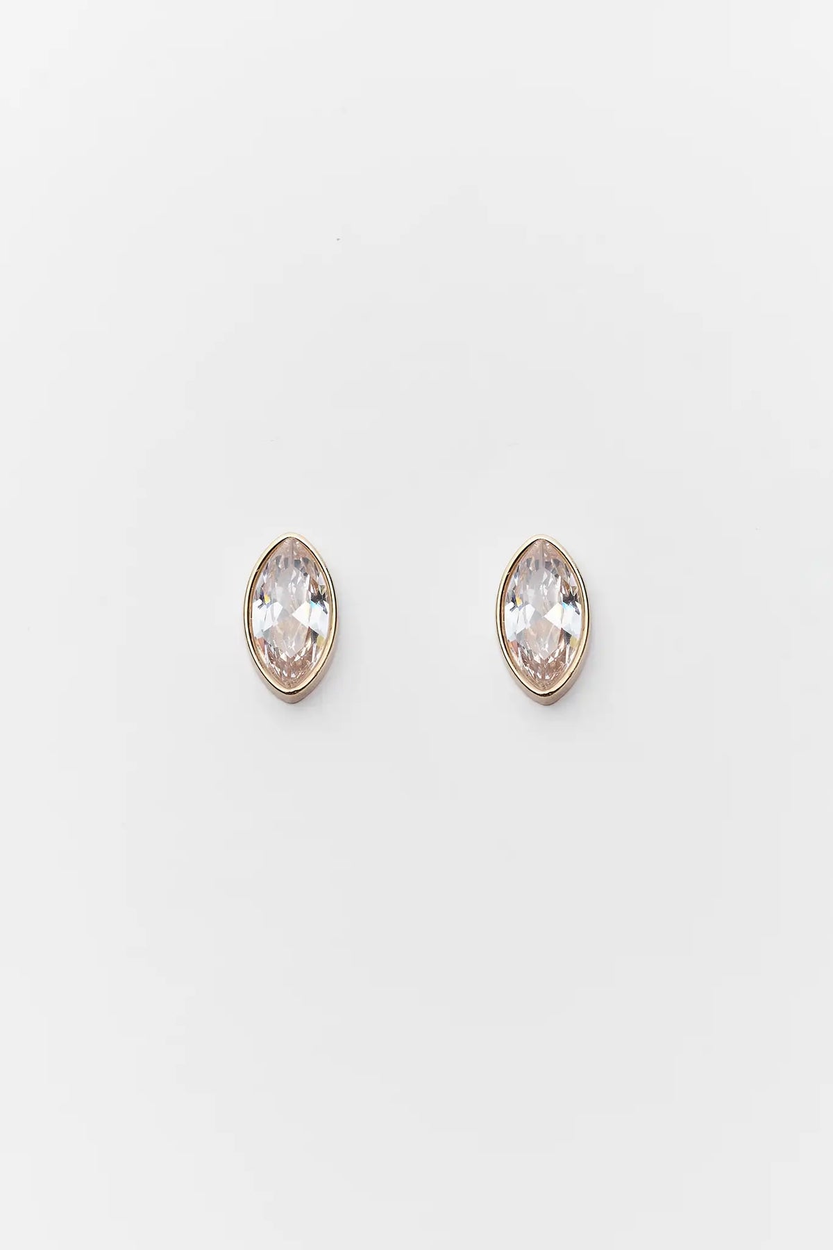 Gold Marquise Rhinestone Stud Earrings - Flat Lay Detail | Avara