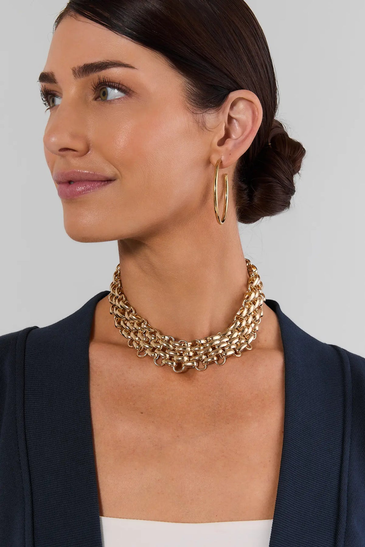 Gold Chunky Chain Layered Necklace - On Model Side View | Avara